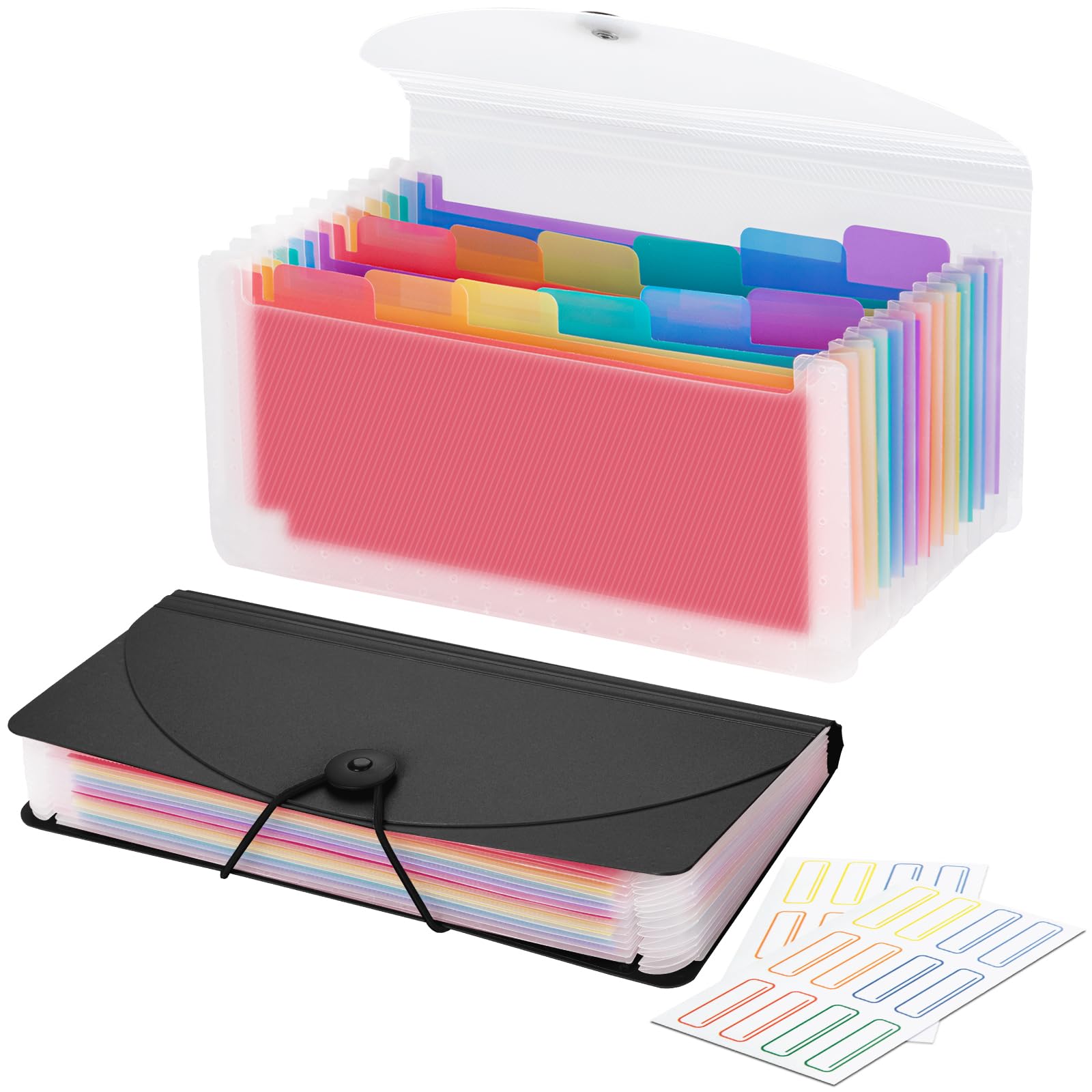 Photo 1 of 13 Pocket A6 Receipt Organizer, 2 Pack Small Accordion File Organizer, Coupon Organizer with Labels - Clear and Black