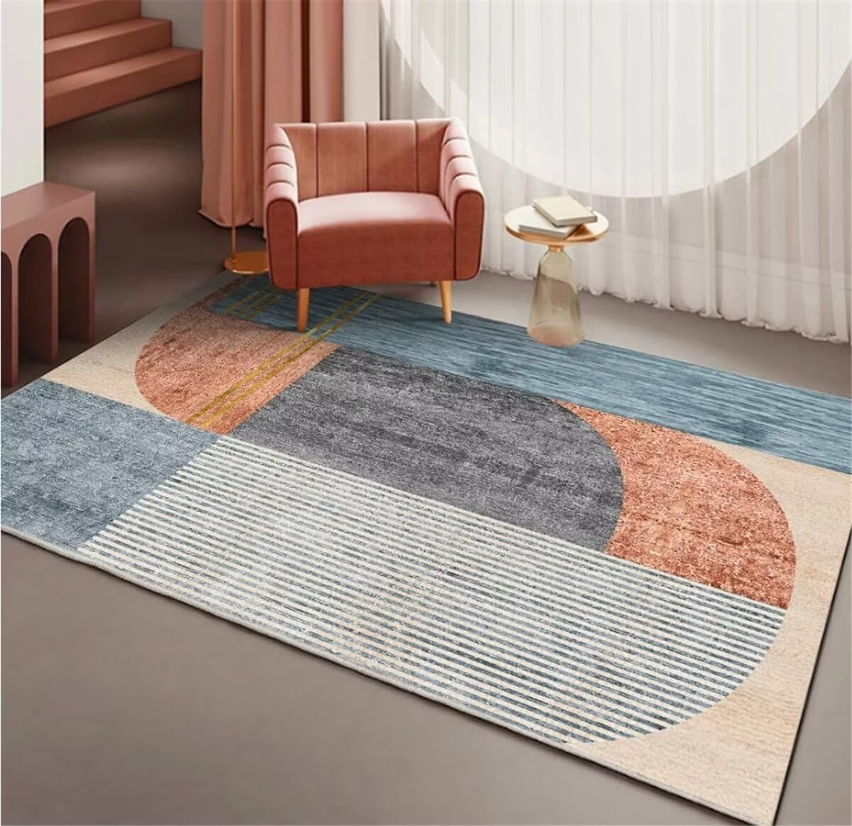 Tapis de salon contemporain géométrique lavable 80x150 cm pour chambre et couloir