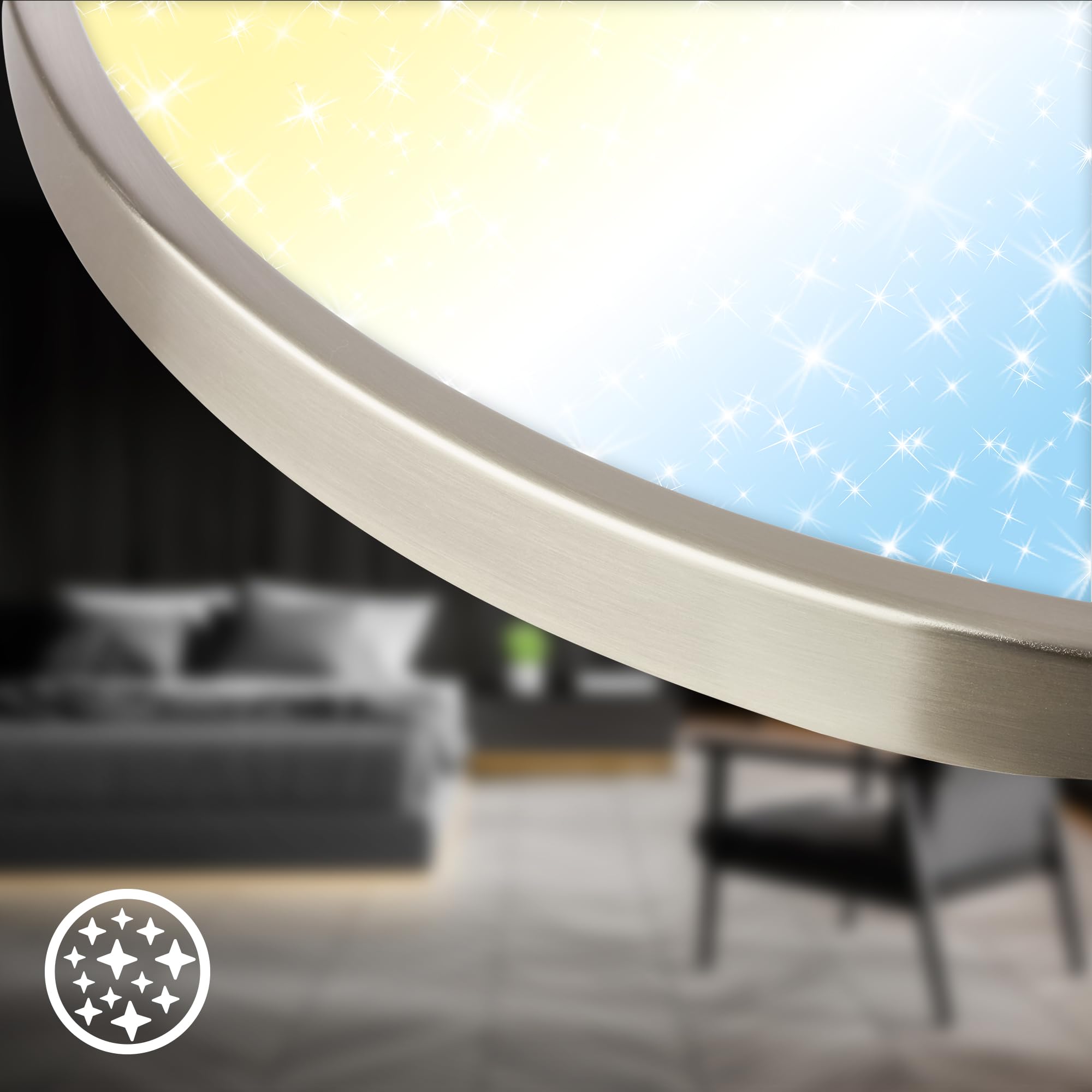 Briloner - Plafoniera LED, dimmerabile, CCT, paralume decorativo, cielo stellato, lampada soffitto, 38 x 6,5 cm, nichel opaco