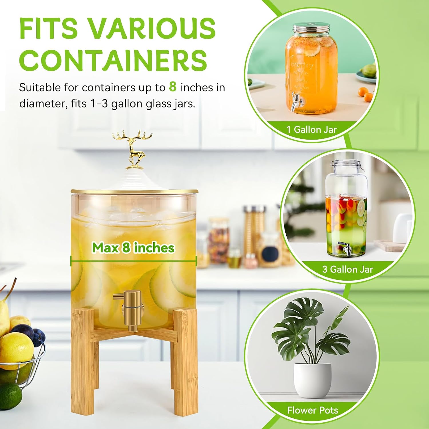 Drink Dispenser Stand, Bamboo Wood Dispenser Stand, Drink Stand for Glass Beverage Dispenser and Water Jug, Fit Max 8 Inch Glass Drink Dispenser (Beverage Dispenser Stand Only)