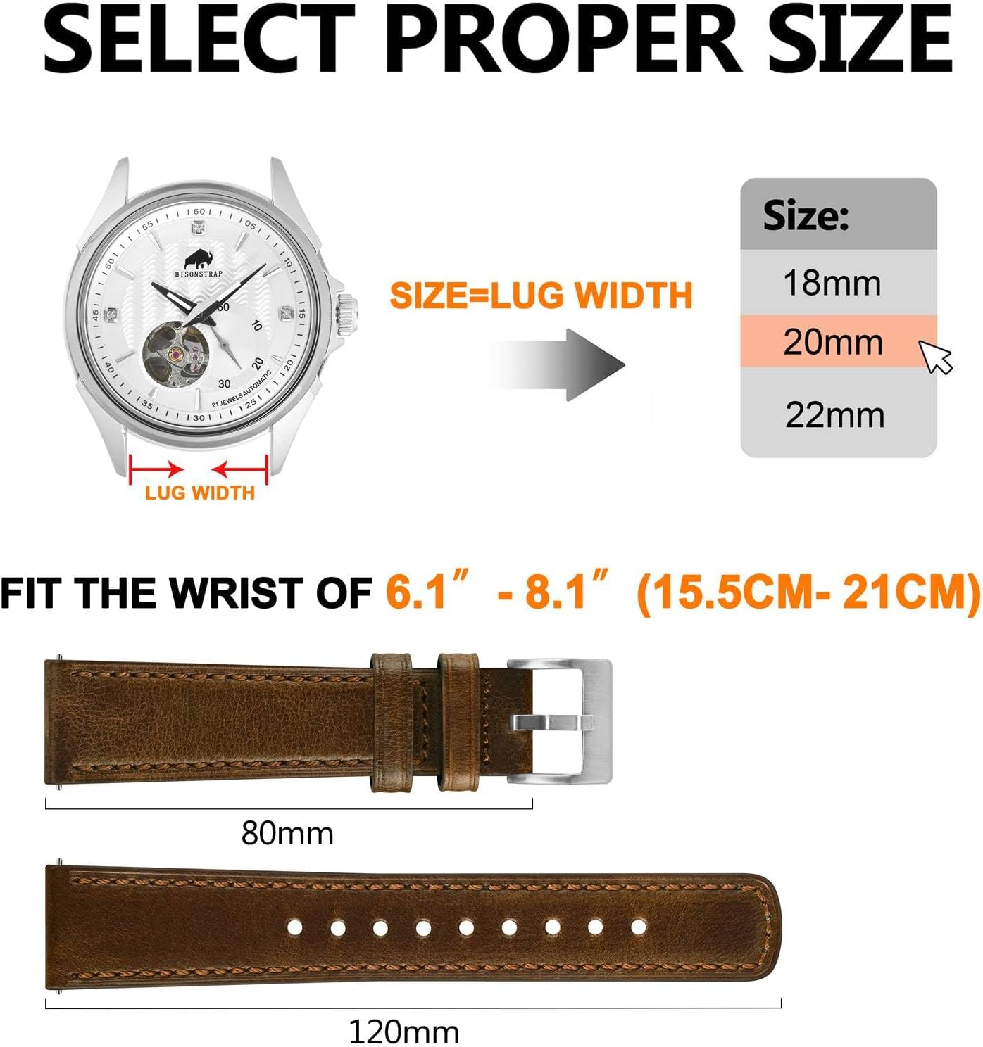 BISONSTRAP Leather Watch Straps, Classic Oil Waxed Leather, Quick Release Replacement Band for Men and Women, Band Width 18mm 20mm 22mm - Image 6