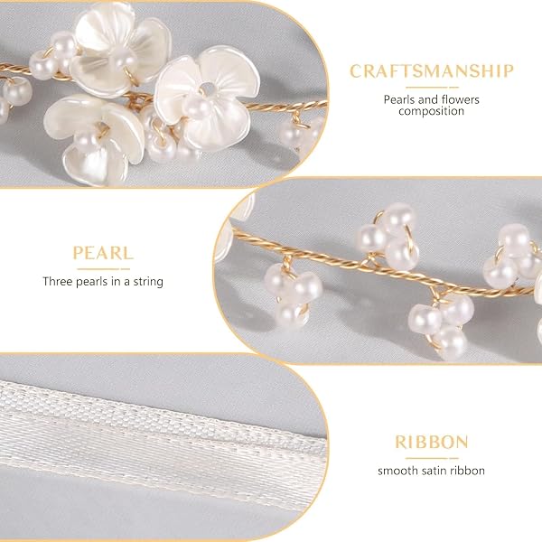 Coroncina Prima Comunione, Fascia per Capelli Damigella, Cerchietto in Nastro, Accessori Prima Comunione, per Matrimoni, Compleanni e Feste (B) - 4