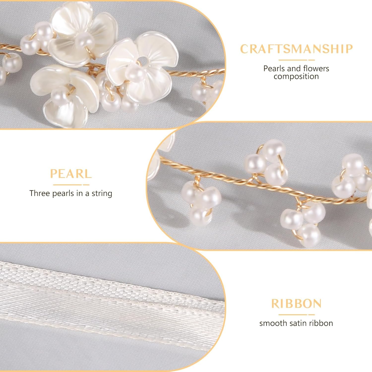 Coroncina Prima Comunione, Fascia per Capelli Damigella, Cerchietto in Nastro, Accessori Prima Comunione, per Matrimoni, Compleanni e Feste (B) - 4