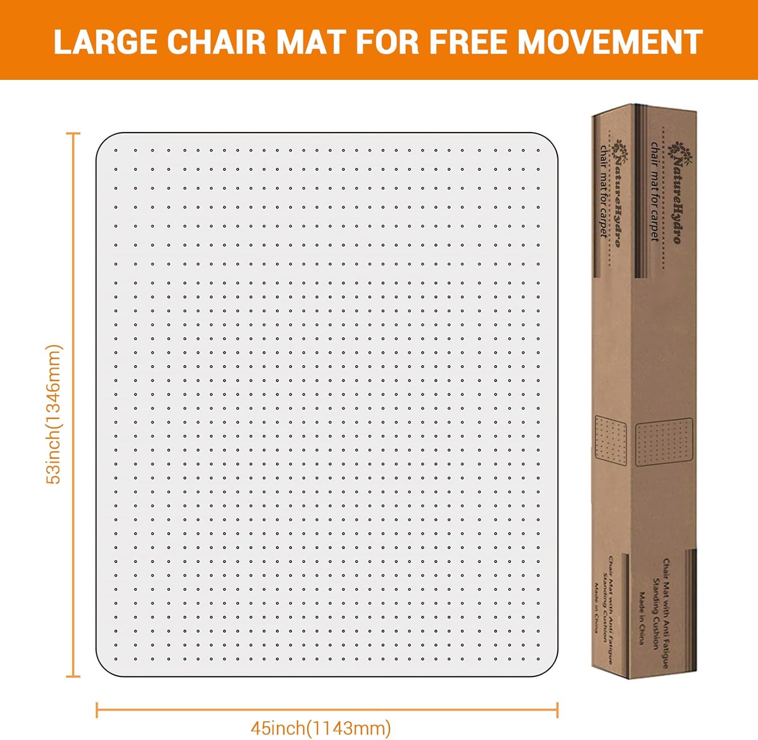 Office Chair Mat for Carpet, 45'' x 53'' Computer Desk Chair Mat for Carpeted Floors, Easy Rolling Hard Mat for Office Chair on Carpets Anti-Slip Carpet Protector Mat Clear Ship Flat