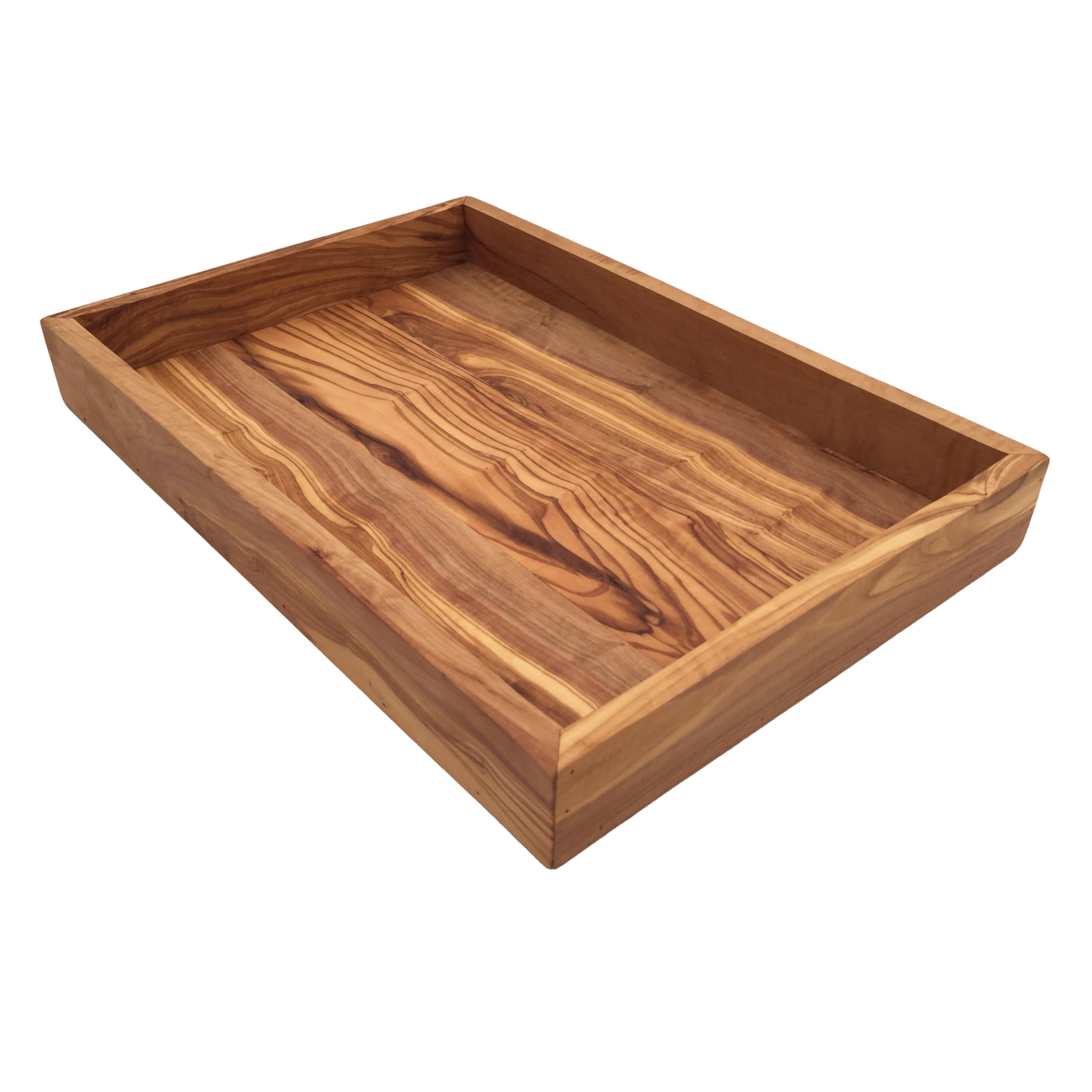 Vassoio rettangolare L. 32 cm, vassoio da portata in legno, ripiano piatto, realizzato a mano in legno d'ulivo, regalo.