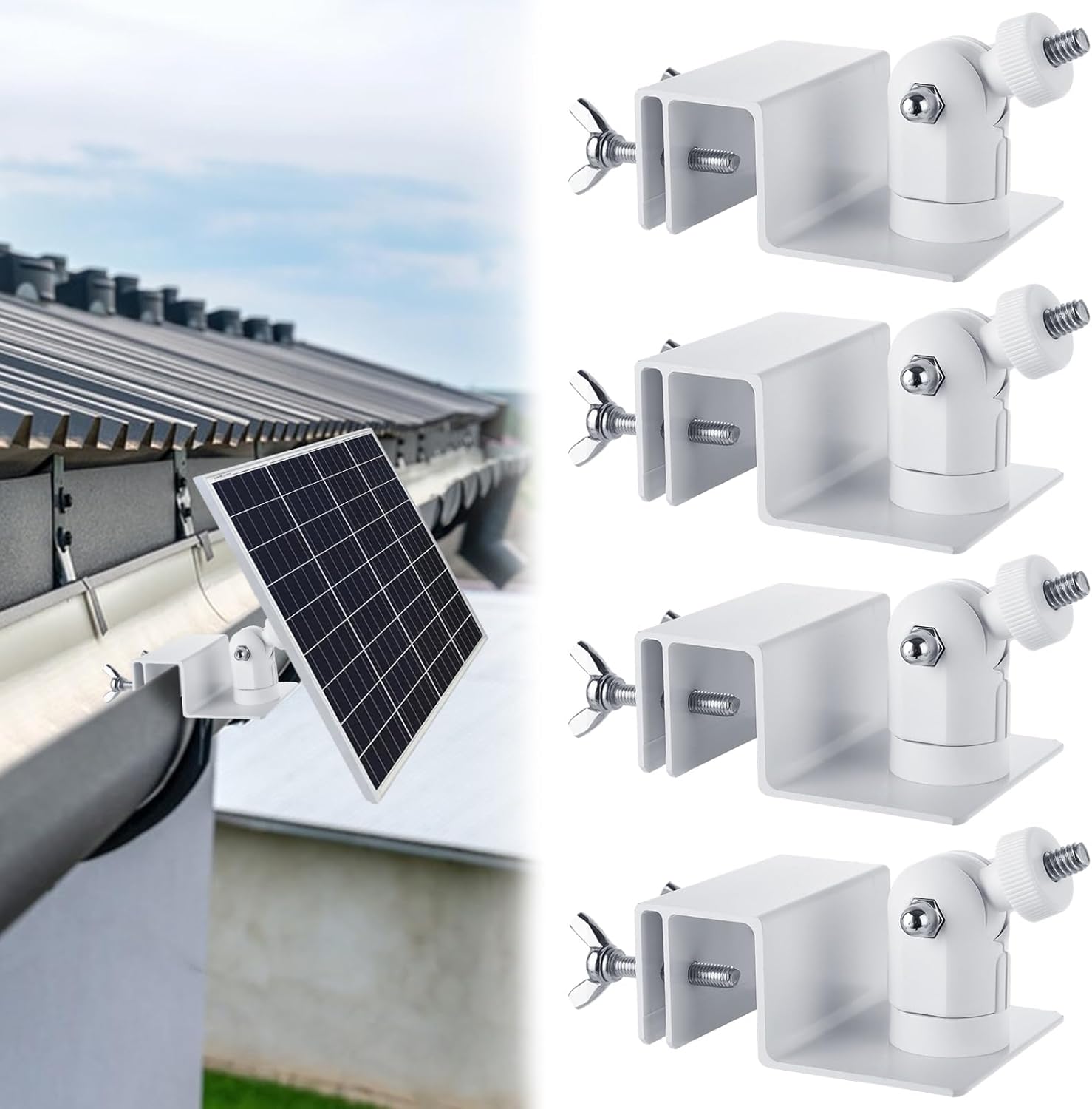 4 Pack Gutter Mount Compatible for Ring Solar Panel, Universal Solar Panel Ring Gutter Mount for Arlos, Arlo pro, Arlo pro2, Reolink Cams and Other Solar Panel
