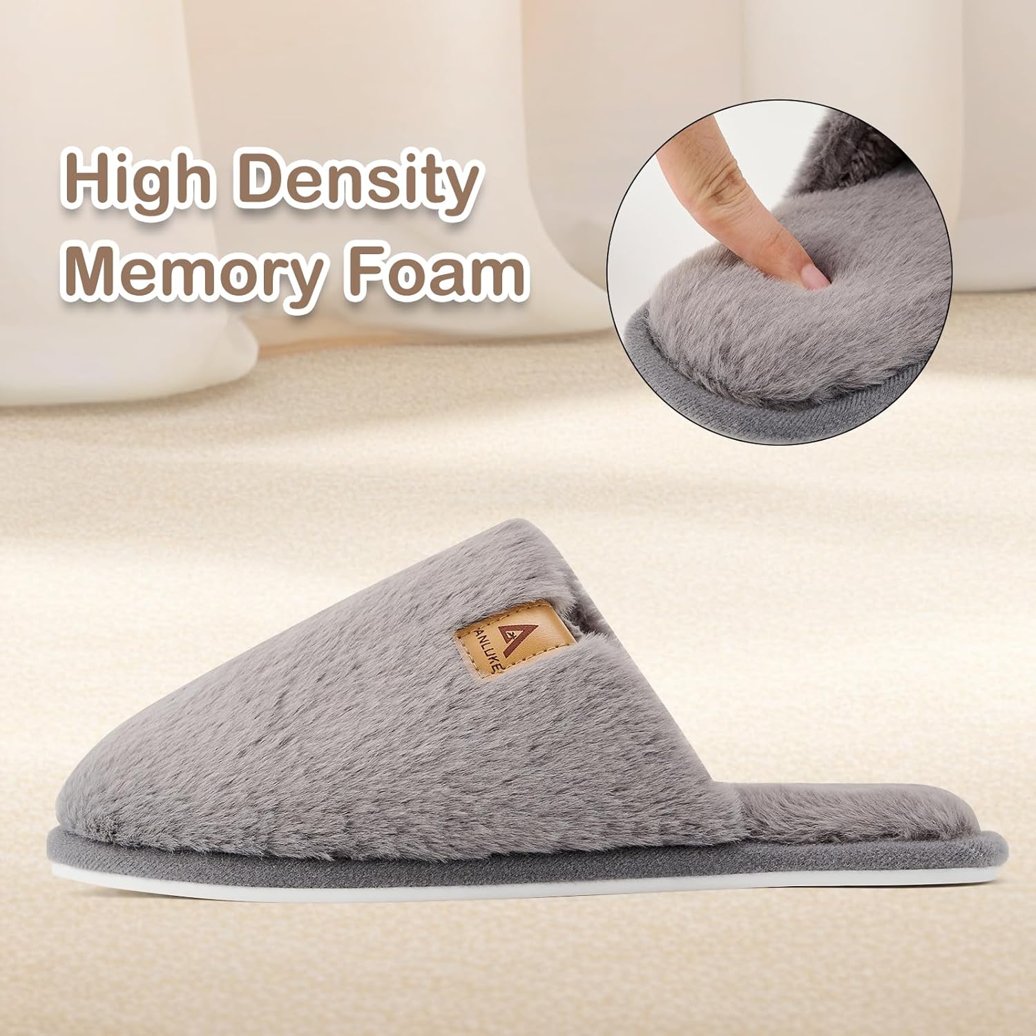 ANLUKE Slippers for Women Plush Memory Foam House Slippers Closed Toe Shoes with Non-Slip Sole Cozy Warm Fuzzy Home Shoes - Image 5