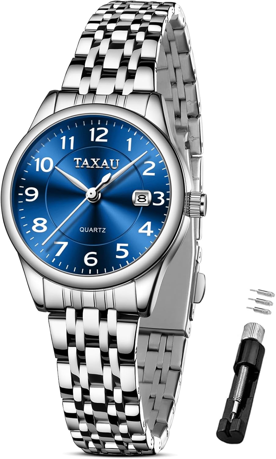 Womens Watch Fashion Dress Waterproof Silver Watches for Women Casual Easy Read Quartz Analog Women's Watch Two Tone Stainless Steel Ladies Watches with Day Date