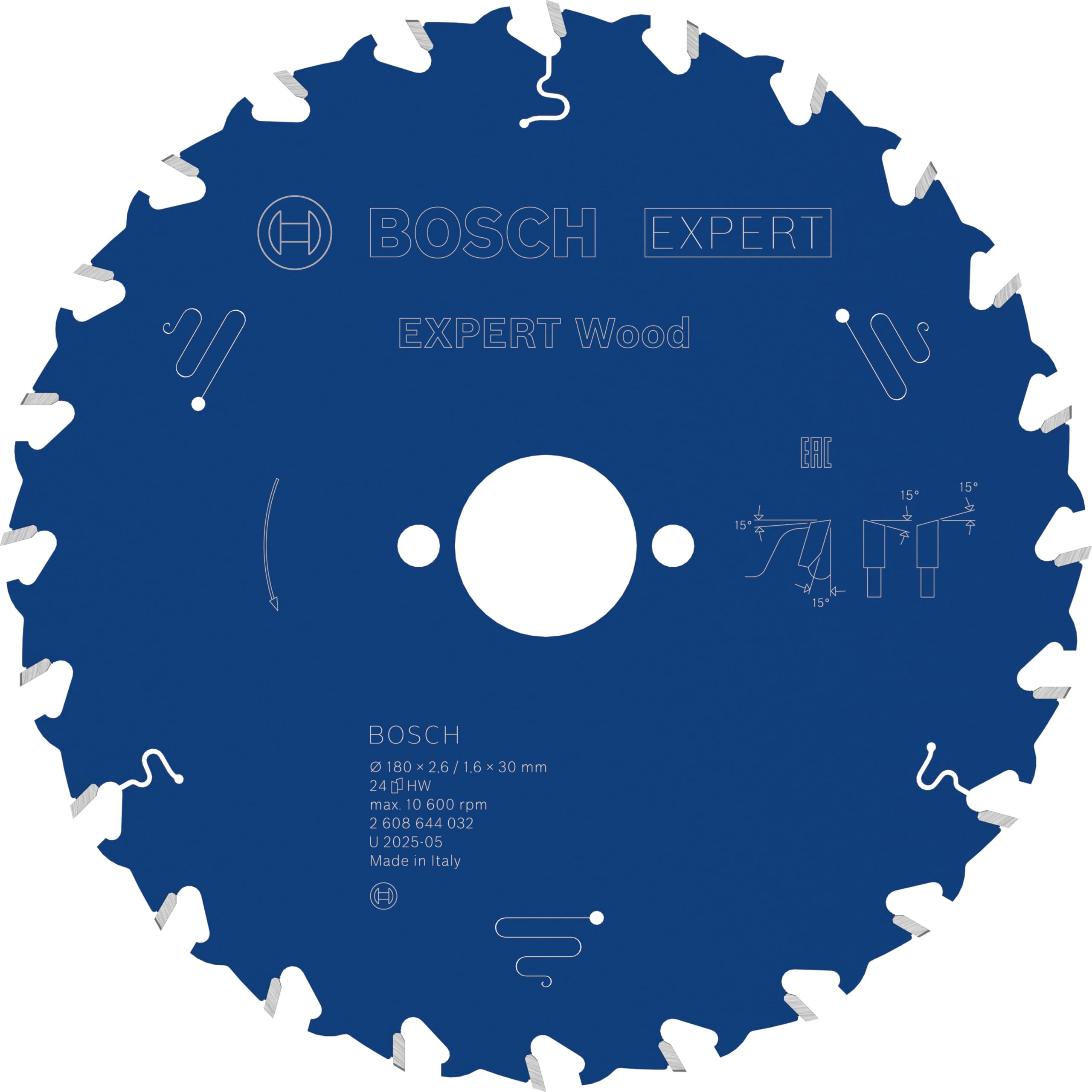 Bosch Professional 1x Kreissägeblatt Expert for Wood (Holz, Sägeblatt Ø 180 x 30 x 2,6 mm, 24 Zähne, Zubehör Kreissäge)