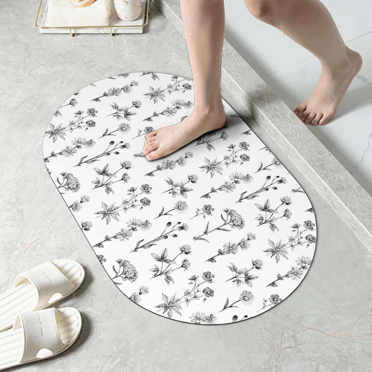 Flower Floor Mat / Black × White Amazon.com: MPOIFZ Black White Super Absorbent Floor Mat