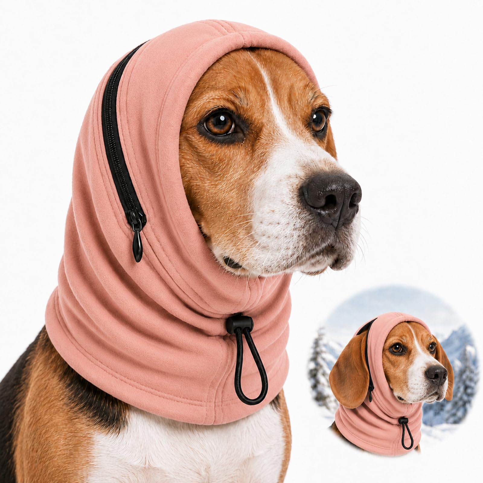Dog Snood Ear Cover, Adjustable Pull-On, Pink, Size M, 16 x 19 cm, 1 Piece