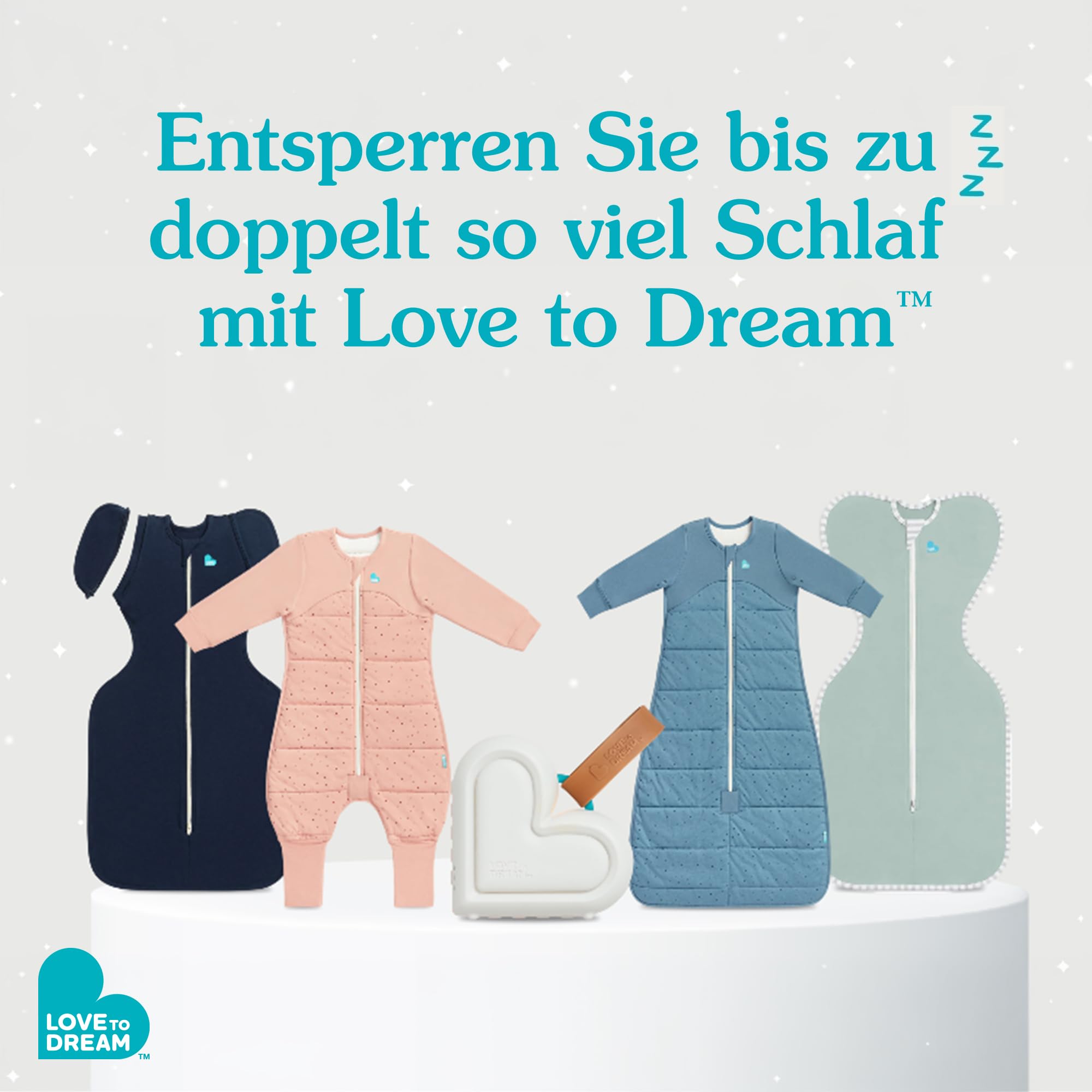 Love To Dream™ Tragbares Babyschlafgerät | Weißes Rauschen & Schlaflieder | 9 beruhigende Babygeräusche mit Nachtlicht | Kompakt, einstellbare Lautstärke & Schreierkennung