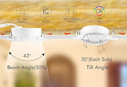 Miniatura 5 de CLOUDY BAY Eyeball - Luz LED empotrable de 5 colores de 4 pulgadas con caja de conexiones, clasificación IC, 9.5W CRI90+ 2700K3000K3500K4000K5000K