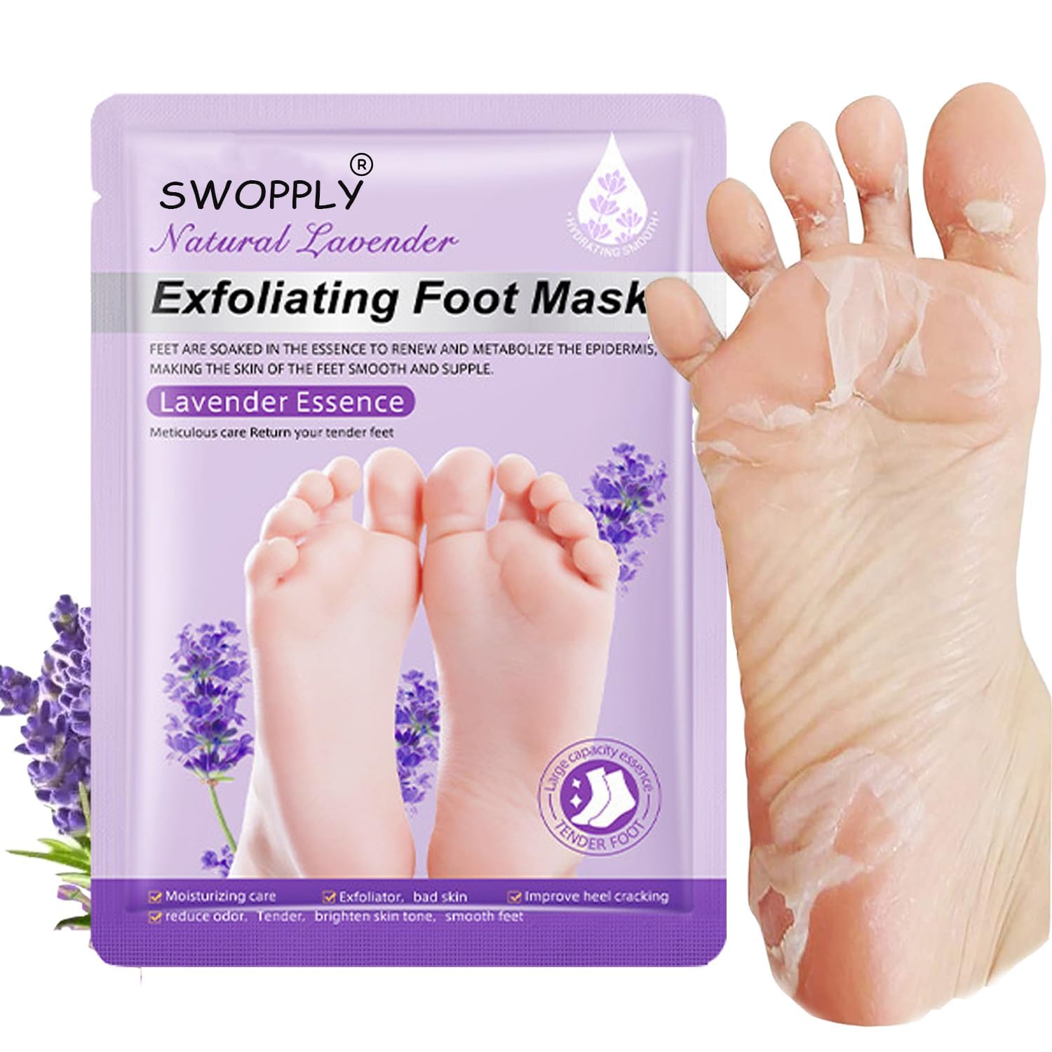 Peeling & Exfoliating Foot Mask for Baby Soft Feet | Removes Dry Skin & Hard Calluses | Hydrates Dry Feet (LAVENDER FOOT MASK)-image-36
