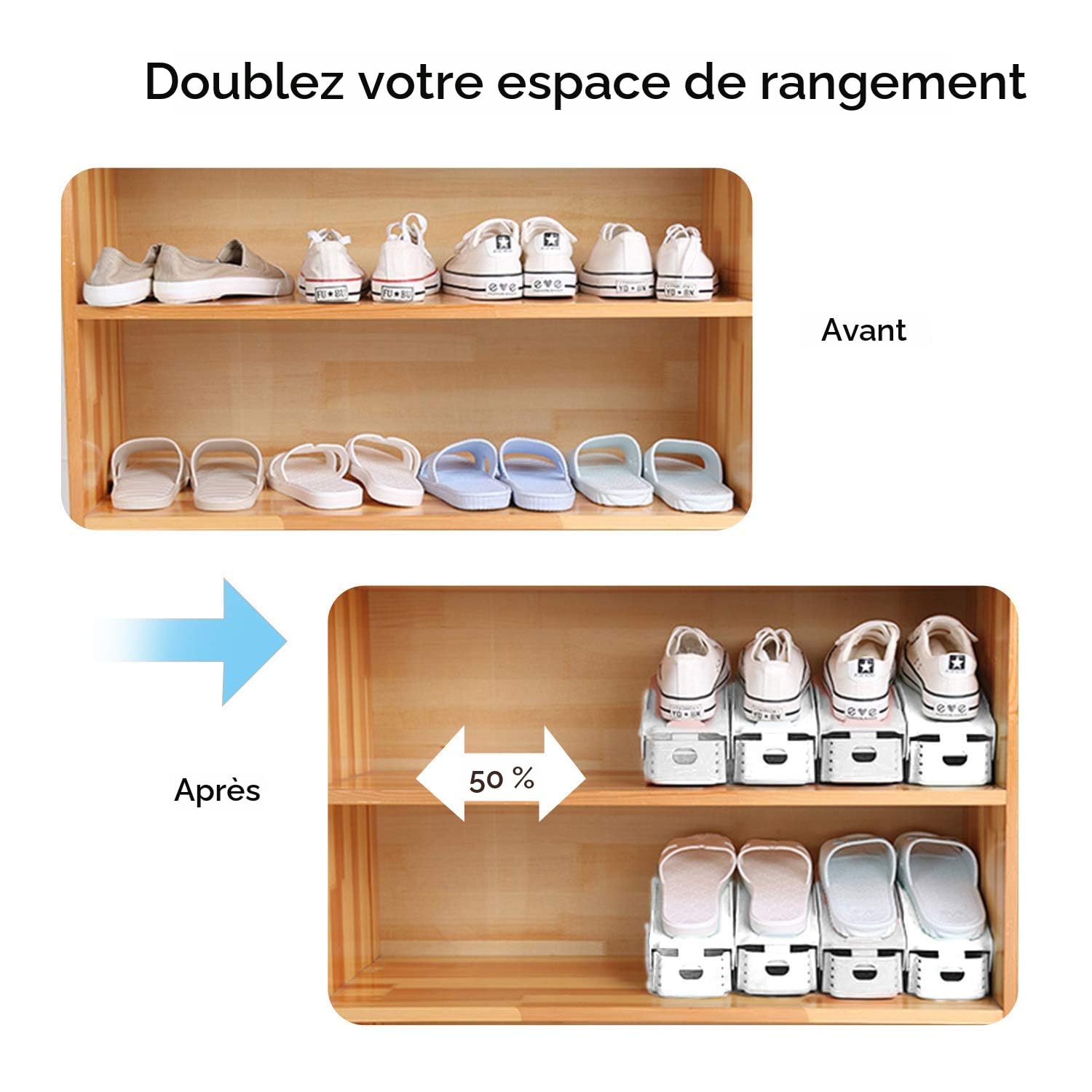20 Organisateurs Chaussures Nicoone - Empileurs Réglables, Gain De Place 50%, Plastique Durable
