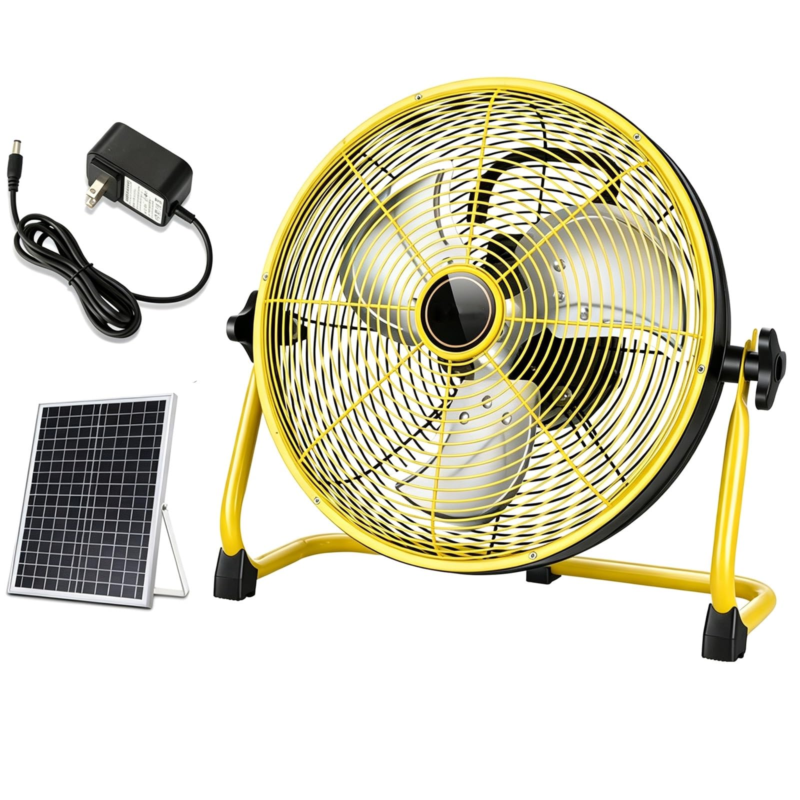 Ventilatore Solare da Pavimento Portatile, a Batteria, Esterni/Interni