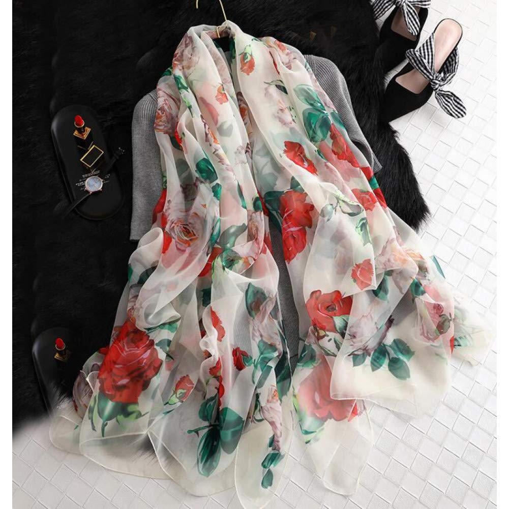 Écharpe foulard en soie pour femme à motif floral chic