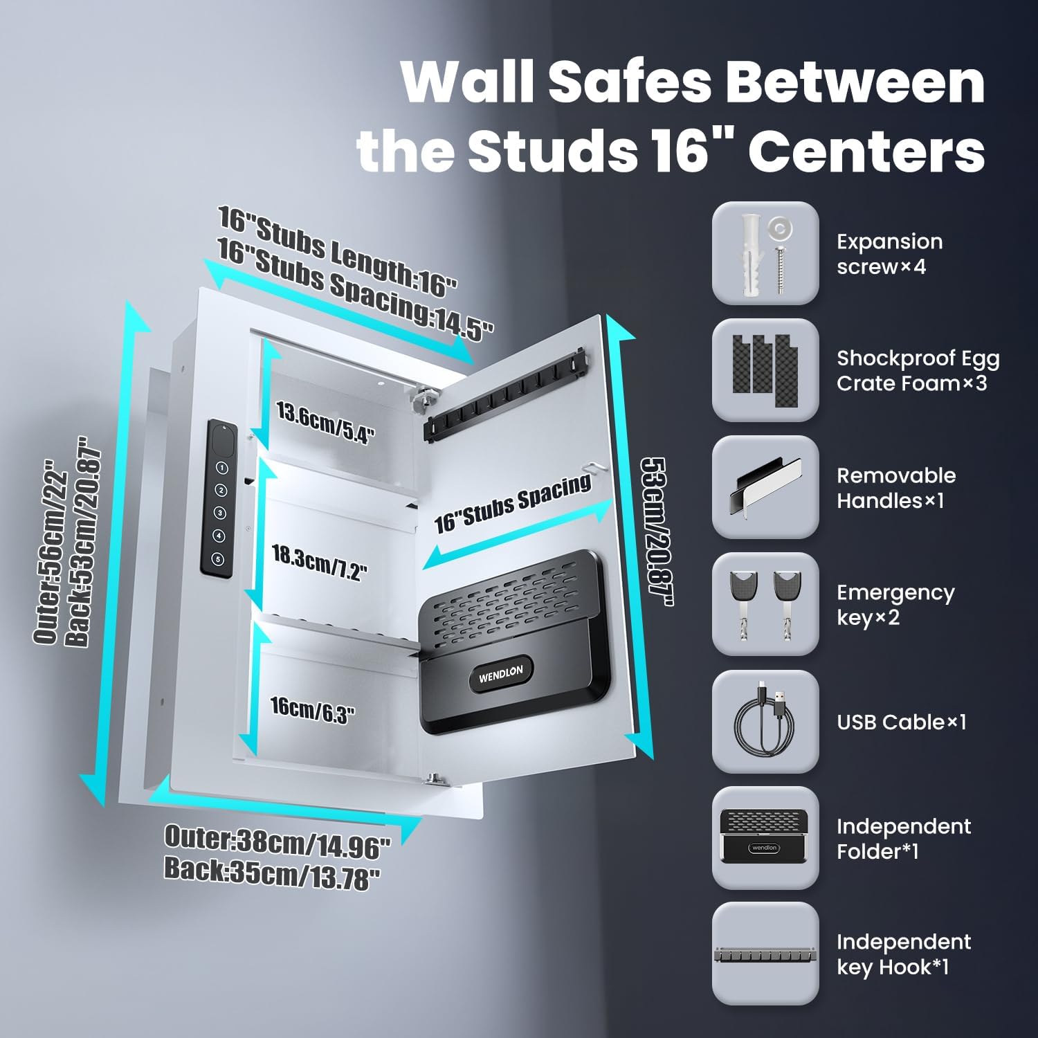 Quick Access White Wall Safe with Document Storage Box, Flat Hidden In Wall Safes Between the Studs 16" Centers, Wall Mount Safe for Cash, Valuables