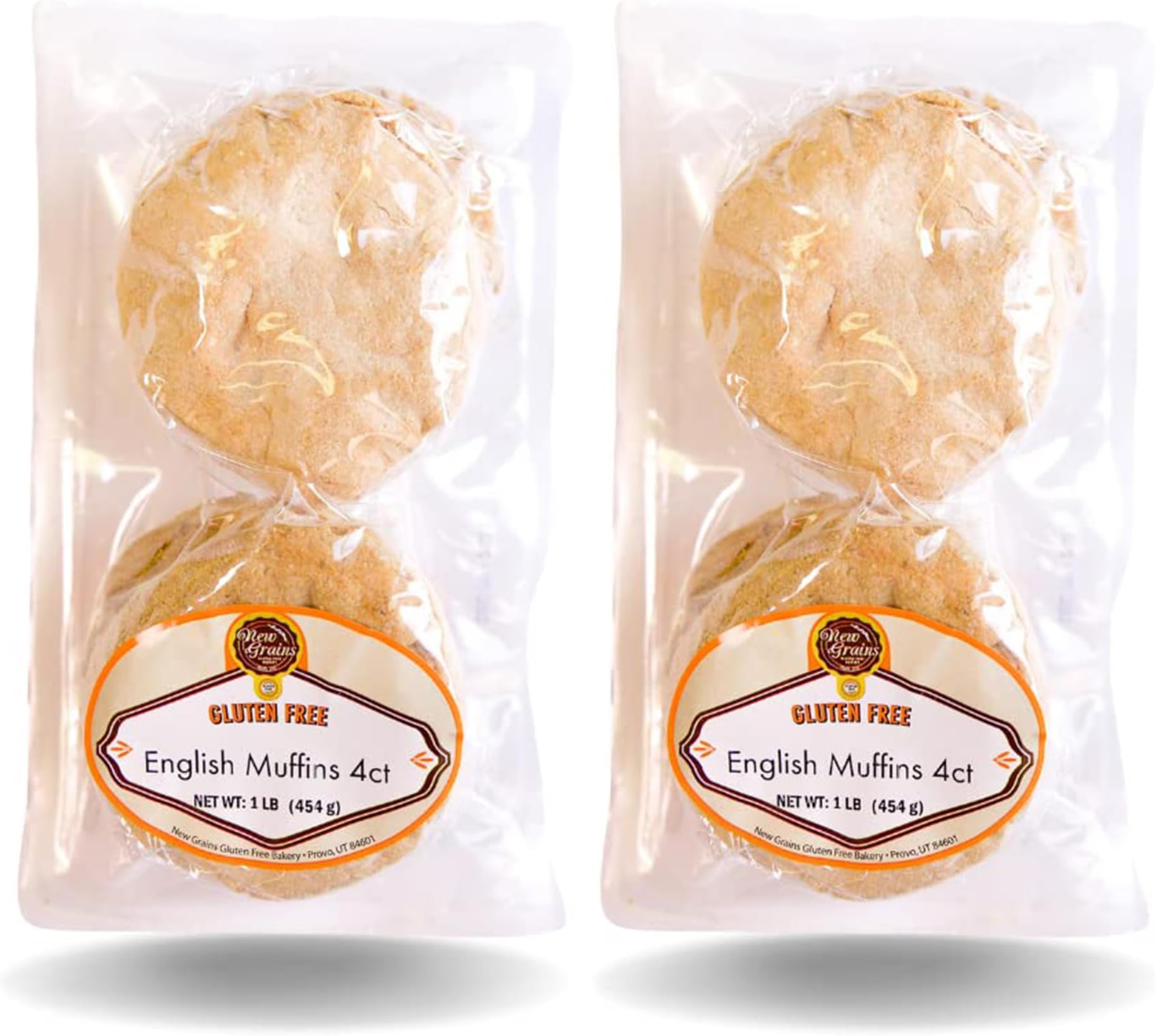 New Grains Gluten Free English Mu๏ฌns (4 counts) | Vegan-Friendly, Moist, Chewy, Flavorful Organic English Muffins | Perfect Toasted with Butter & Jam or Made into Breakfast Sandwich | (16 oz each) 2 Pack