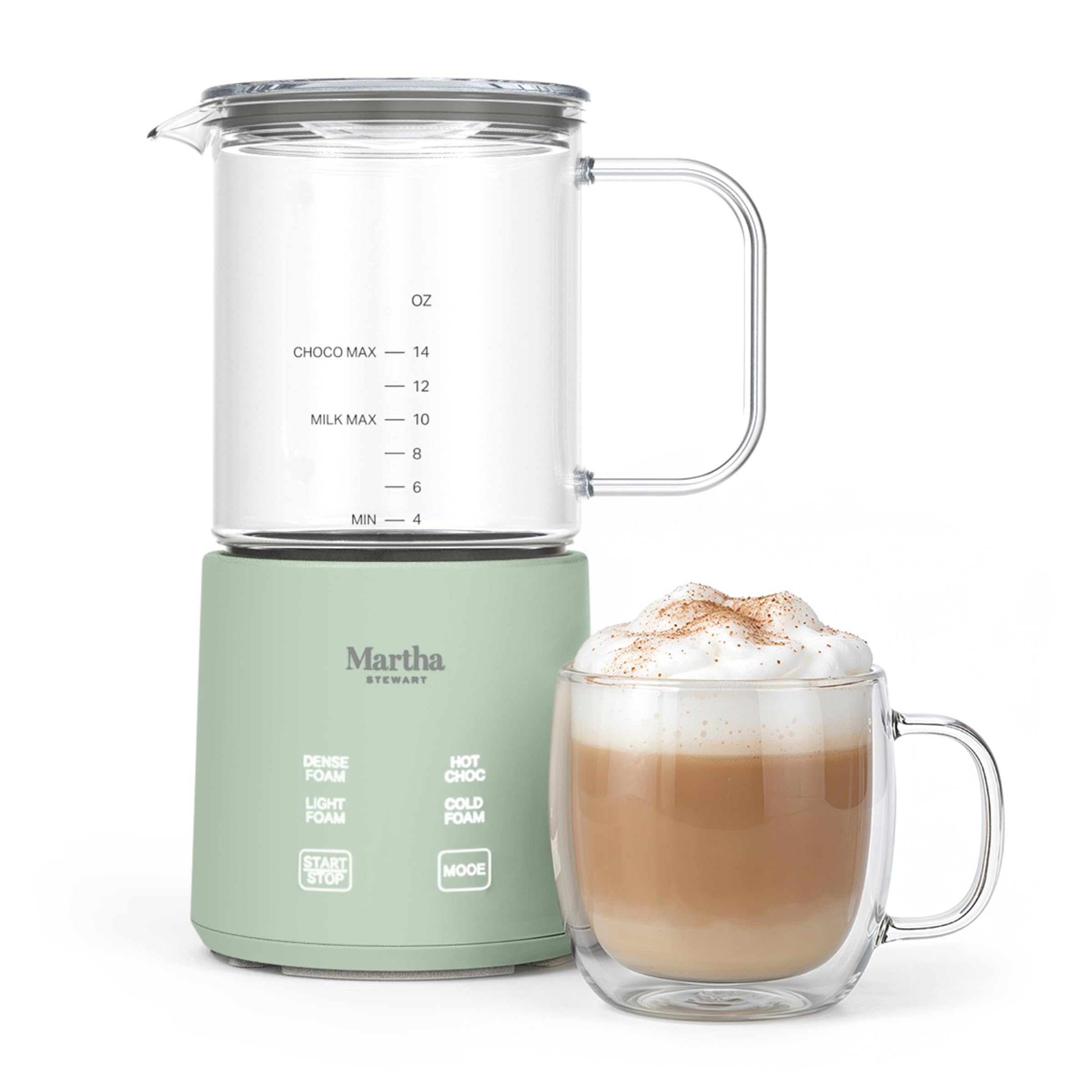 Martha Stewart 10oz Milk Frother &amp; Steamer, 4 Presets, 300ml Glass Pitcher