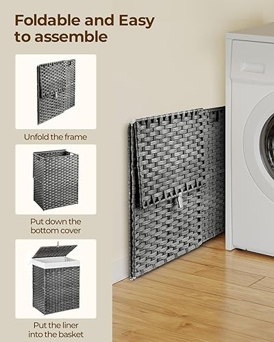 Miniatura 6 de GREENSTELL Cesta de ropa con tapa, 60L, con 2 bolsas extraíbles y 2 bolsas de malla, cesto de ratán sintético tejido a mano para ropa, juguetes del