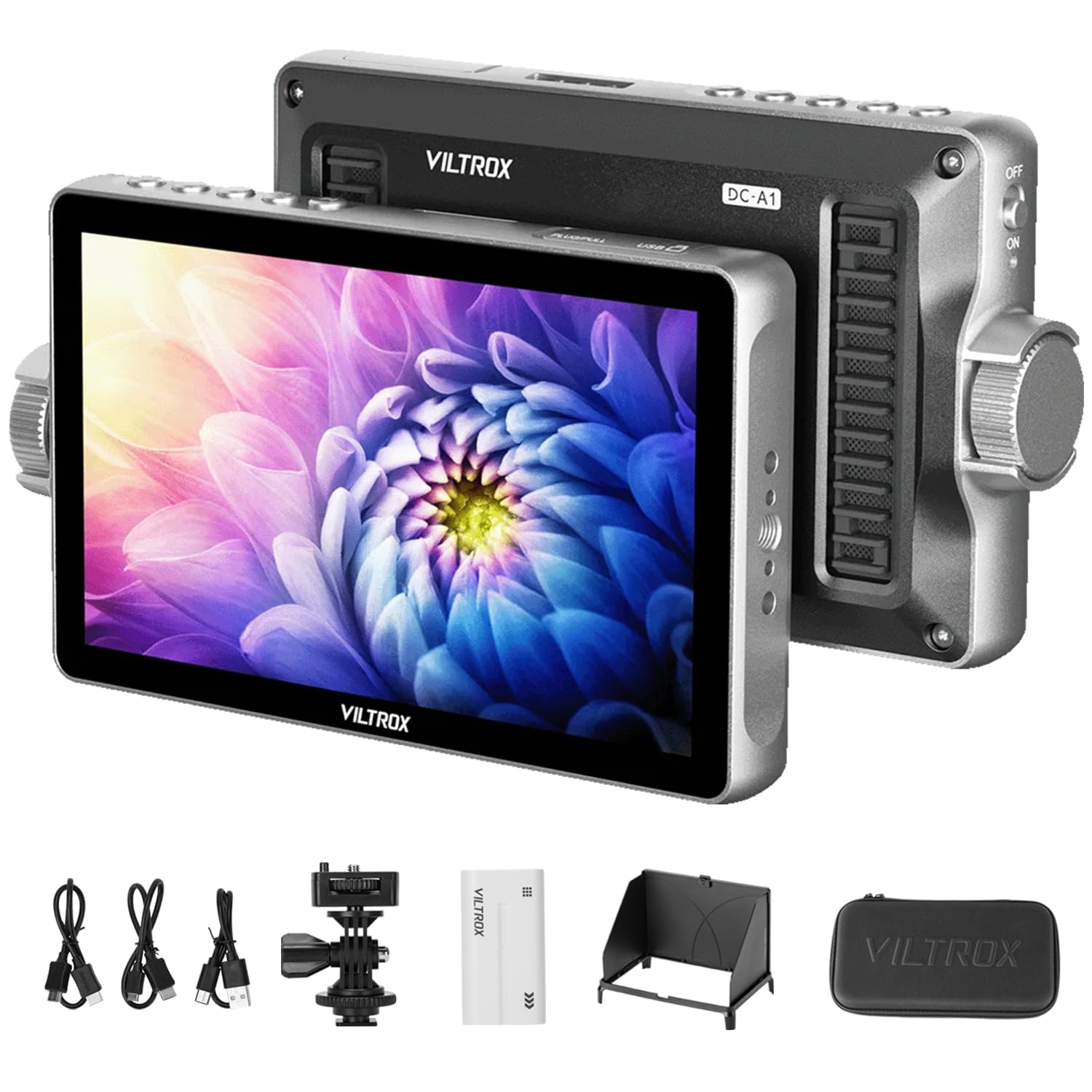 VILTROX DC-A1 7" Touchscreen IPS Camera Monitor,4K HDMI 2000 Nits FHD 1920x1080 Camera Field Monitor with Battery Sunshade Hood,3D LUT, Waveform, Histogram & Vectorscope Tools