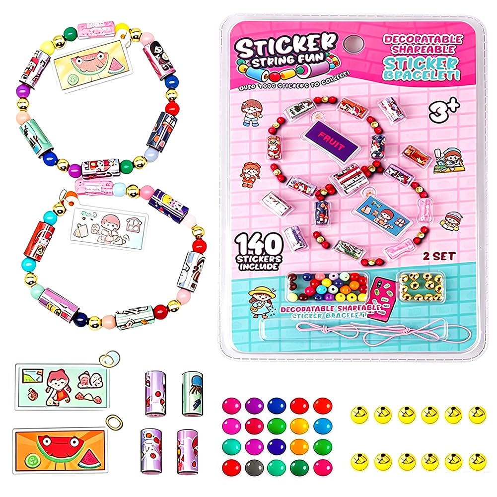 Sticker Bracelets for Kids, Sticky Bracelet Making Kit Friendship Bracelet with 140 Mini Holographic Stickers Album Kids Bracelets DIY Craft Bracele Making Kits for Party Favors Birthday Gifts(B)