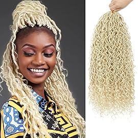 8 Packs Curly Goddess Faux Locs Crochet Hair for Black Women, 18 Inch Goddess Locs Crochet Hair Hippie Locs Synthetic Braids, Boho Style Hair Extensions (18 Inch, 8 Packs, 613)