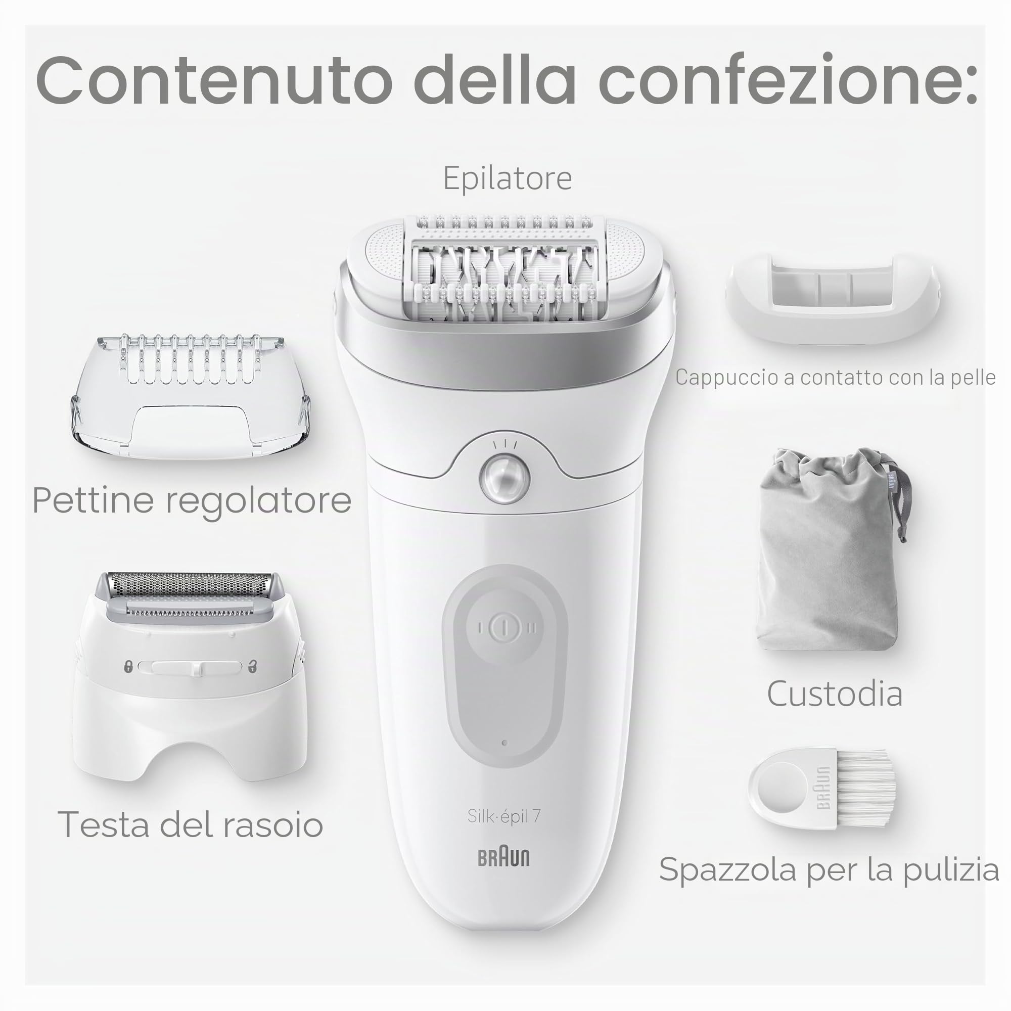 Braun Silk-épil 7 SE7-041 - Epilatore a testa larga, con testina e pettine per rasoio, colore: argento
