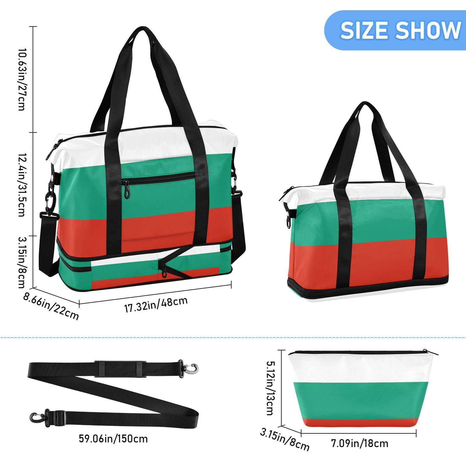 Flag Bulgaria Bolsa de viaje de fin de semana con bolsillo húmedo, correa ajustable, bolsa grande para gimnasio plegable para hombres y mujeres