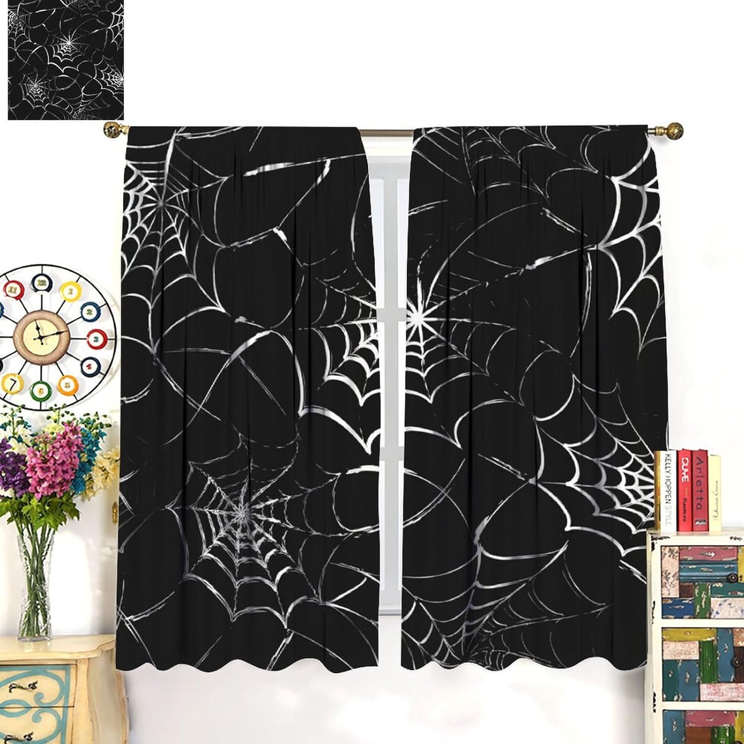 Spider Web Blackout Curtains, Geometry Lines Halloween Theme Window Treatments for Kids Bedroom Living Room Nursery Toddler Home 42" W X 45" L