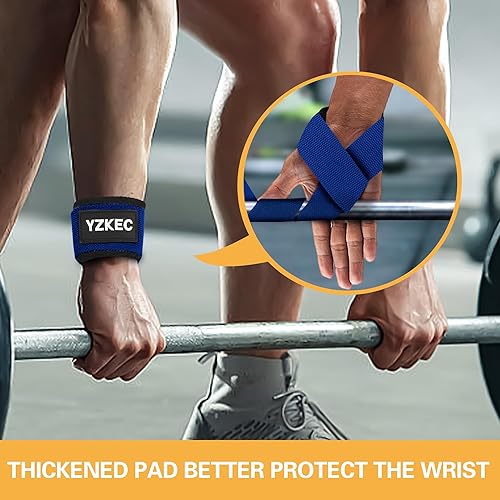 Miniatura 7 de Correas de muñeca de algodón de 24 pulgadas con acolchado de neopreno acolchado para soporte y protección de muñeca, levantamiento de pesas,