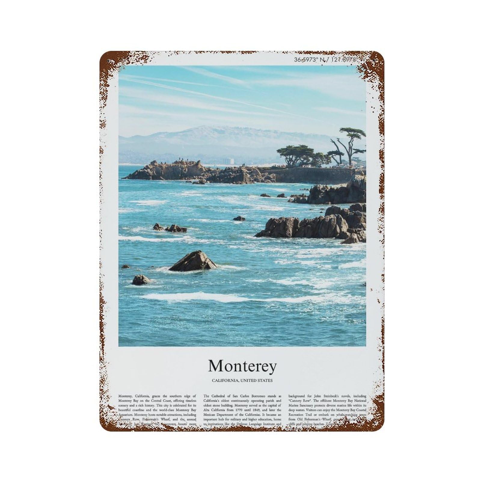 xiaoxiaoshen Monterey California, United States, USA City Scenery Wall Decor Art Metal Tin Poster Modern Home Decor Art Home Bar Shop Decorations Vintage Sign 40x30cm