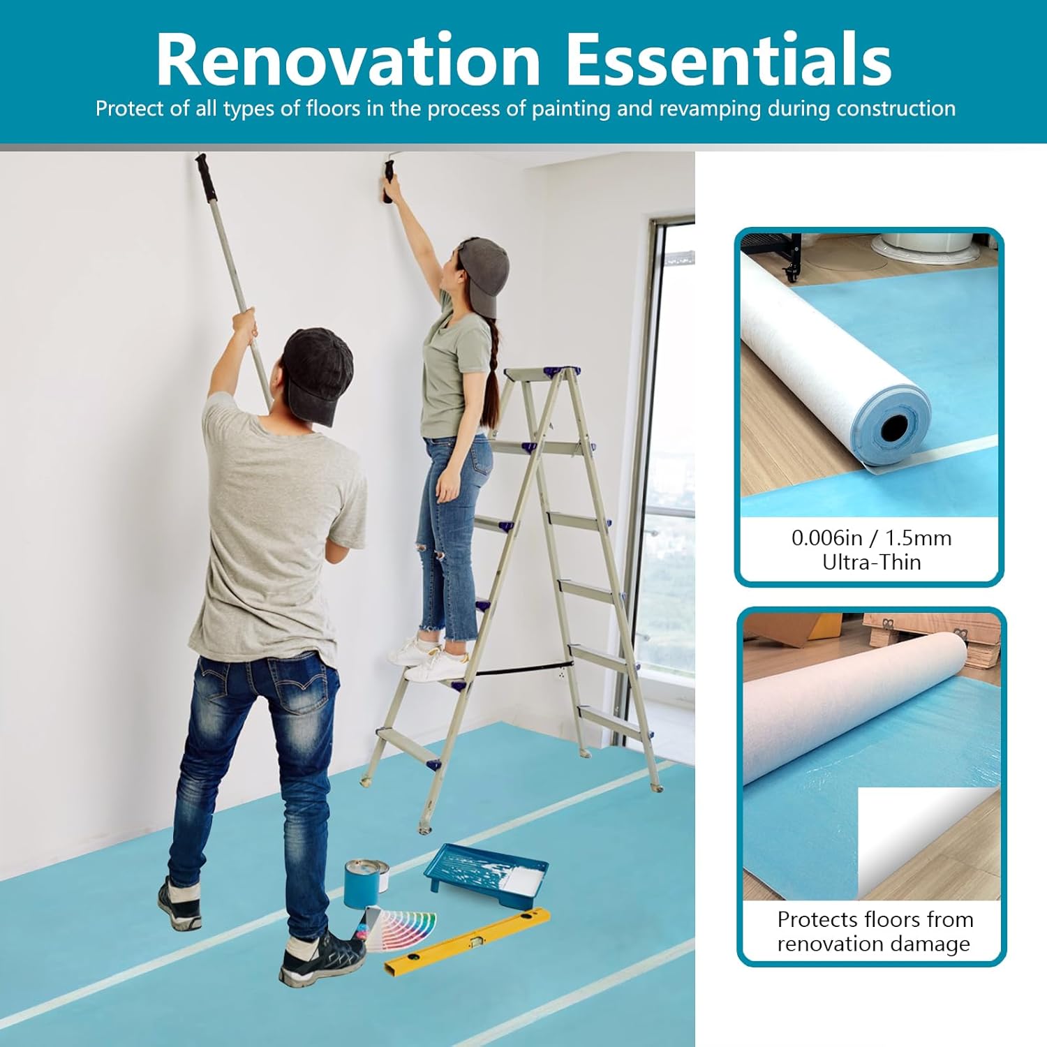 Temporary Floor Protection for Construction Projects, Floor Protection Film-Protects Hardwood, Tile, Carpet, Countertops, Bathtubs and More,Coverage of 325 SQFT (39.5''x100')