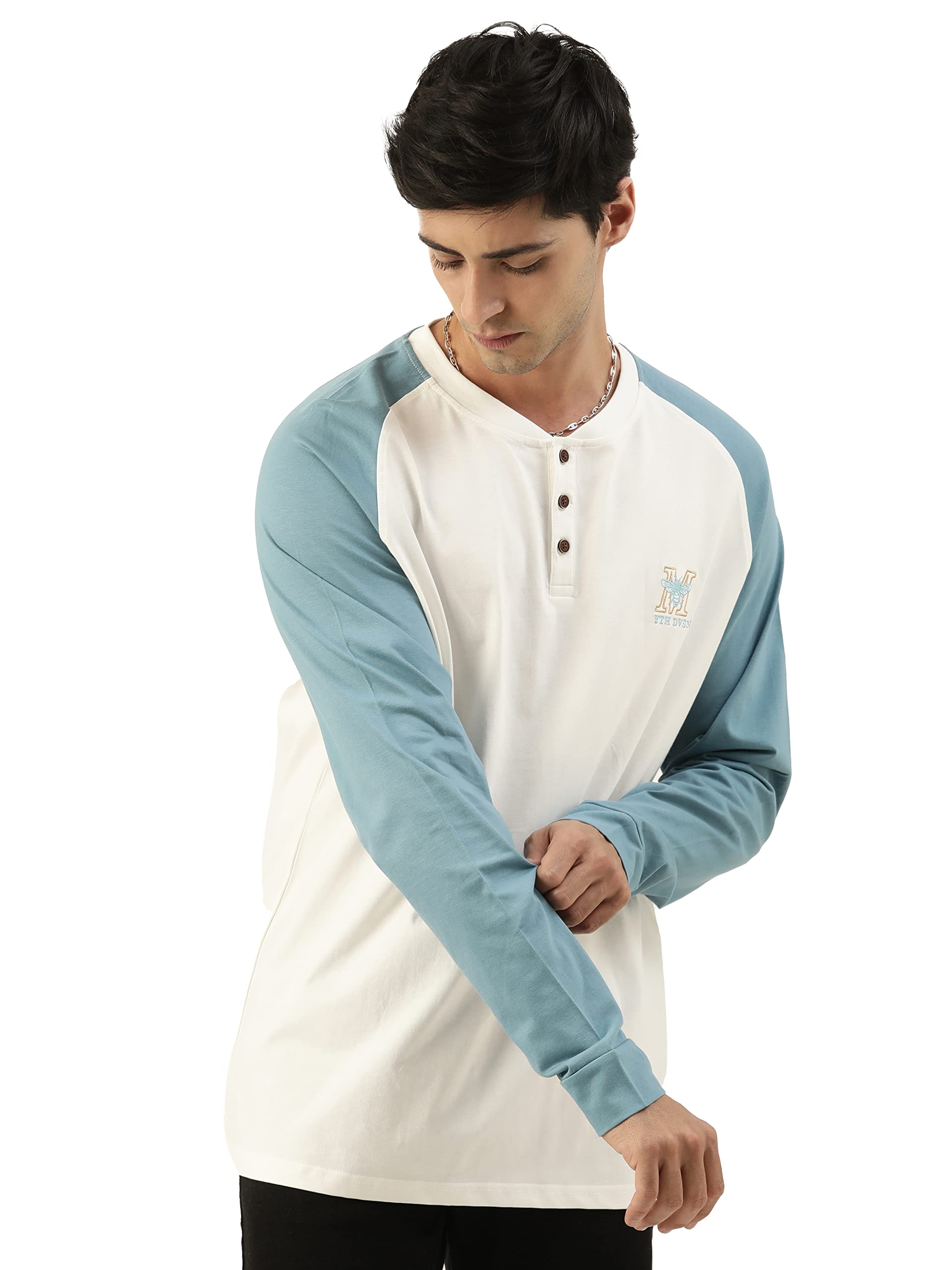 ManiacMens Printed Round Neck Ragalan Full Sleeve Cotton Oversized Tshirt