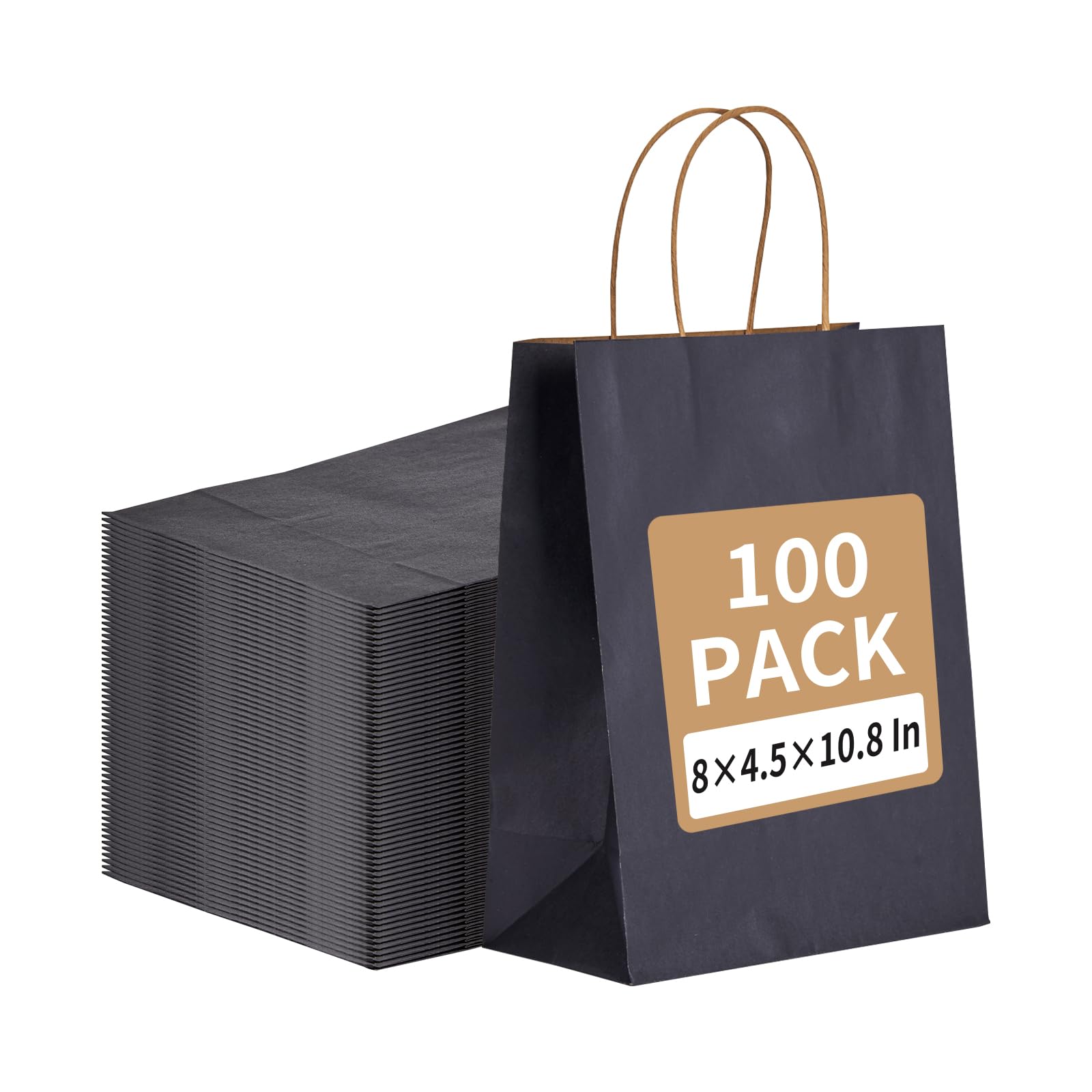 RACETOP 100 Pack 8x4.5x10.8 Inch Medium Navy Blue Paper Gift Bags with Handles Bulk, Kraft Bags, Shopping Bags for Boutique, Wedding Party Favor, Merchandise, Retail, Small Business, Bulk
