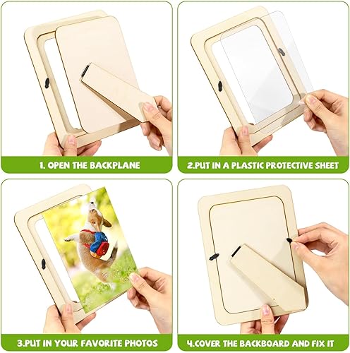 Vista 39 de Paquete de 15 marcos de fotos de madera para manualidades, marcos de fotos de madera para fotos de 4 x 6 pulgadas, marcos de fotos de pie sin