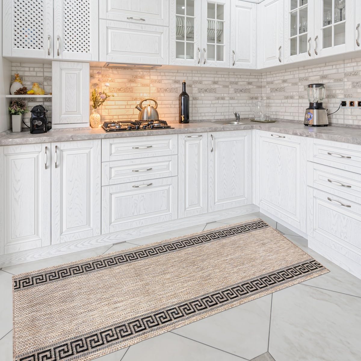 Mazovia Tappeto Cucina - Effetto Sisal Tappeti Cucina - Tappeto per Cucina, Ingresso, Salotto Pelo Corto - Certificato Oeko-Tex - Cura facile - In-& Outdoor - Beige Taupe 100 x 300 cm