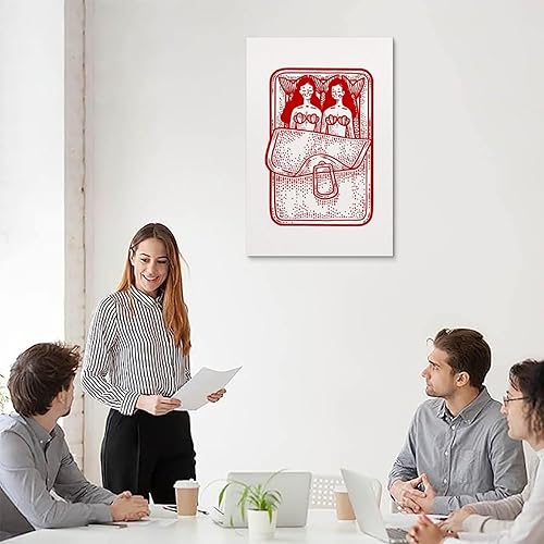 Miniatura 5 de Póster de sirena retro de los años 90, diseño creativo de sirena roja acostada en una caja, impresiones artísticas en lienzo para decoración de