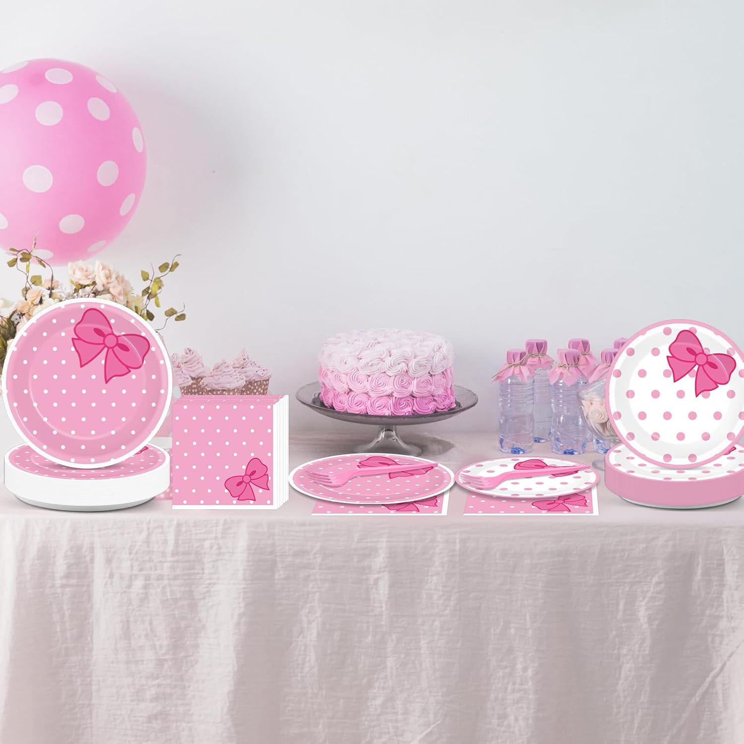 200 PCS Pink Cat Party Supplies Cute Cat Birthday Paper Plates and Napkins Tableware Set Cats Dinner Dinner Dessert Plates Decorations for Birthday Baby Shower Cute Bow Party Favors for 50 Guests