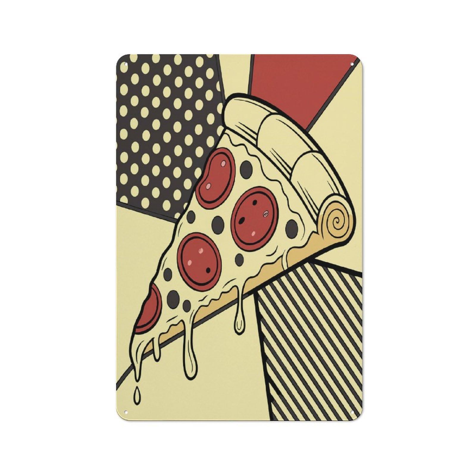Junmoney Pizza Slice Pop Art Illustration Vintage Tin Sign 30X20cm, Country Style Bistro Wall Plaque For Bakery, Diner, Cafe Or Family Room