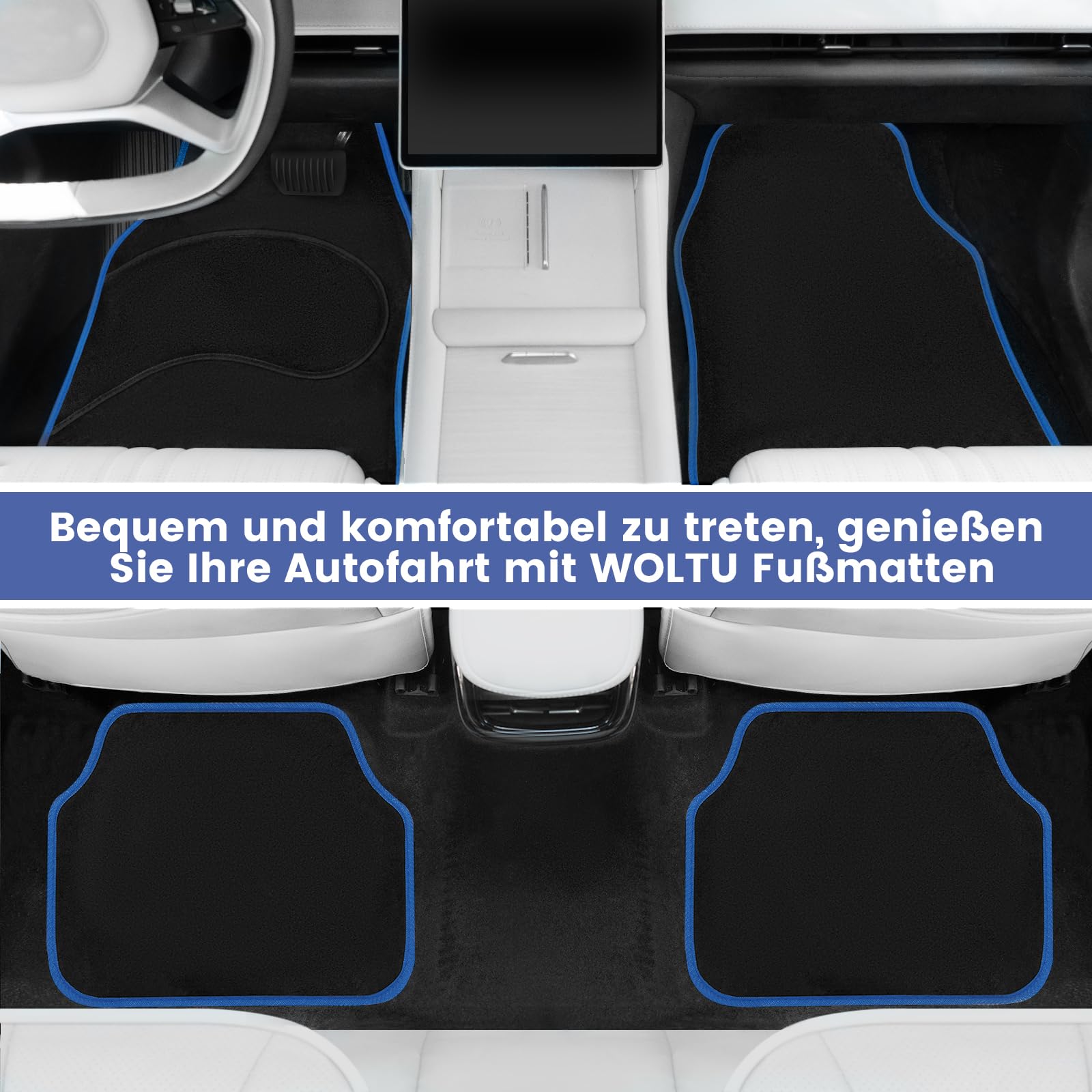 Tapis De Sol Voiture WOLTU 4 Pièces - Broderie Sports, Antidérapants Noir Rouge - Avant Et Arrière Universels