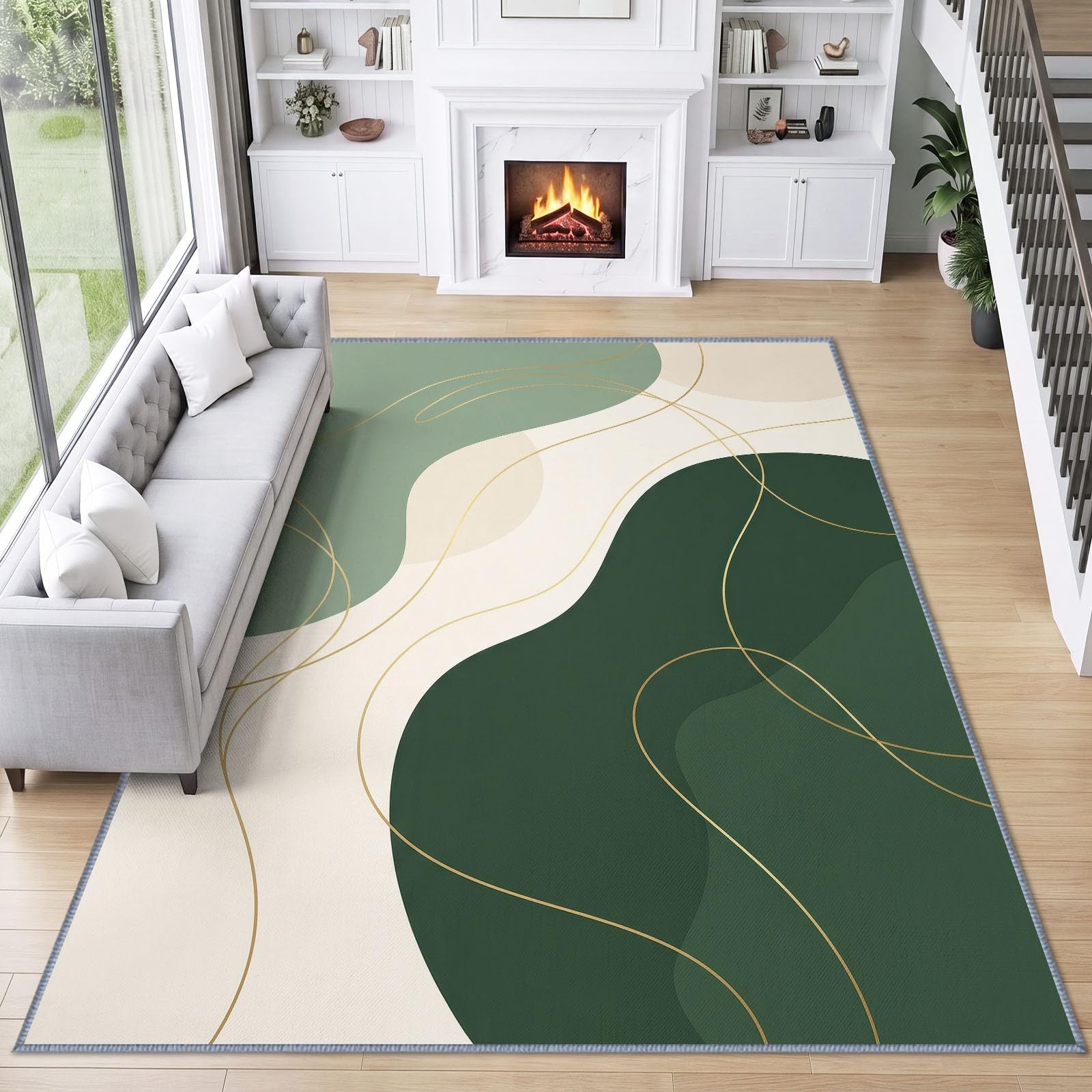 Générique Tapis Vert Sauge Feuille De Lotus pour Salon, Salle à Manger Chambre à Coucher, Tapis à Poil Court Minimaliste Bohème, 160x230 cm