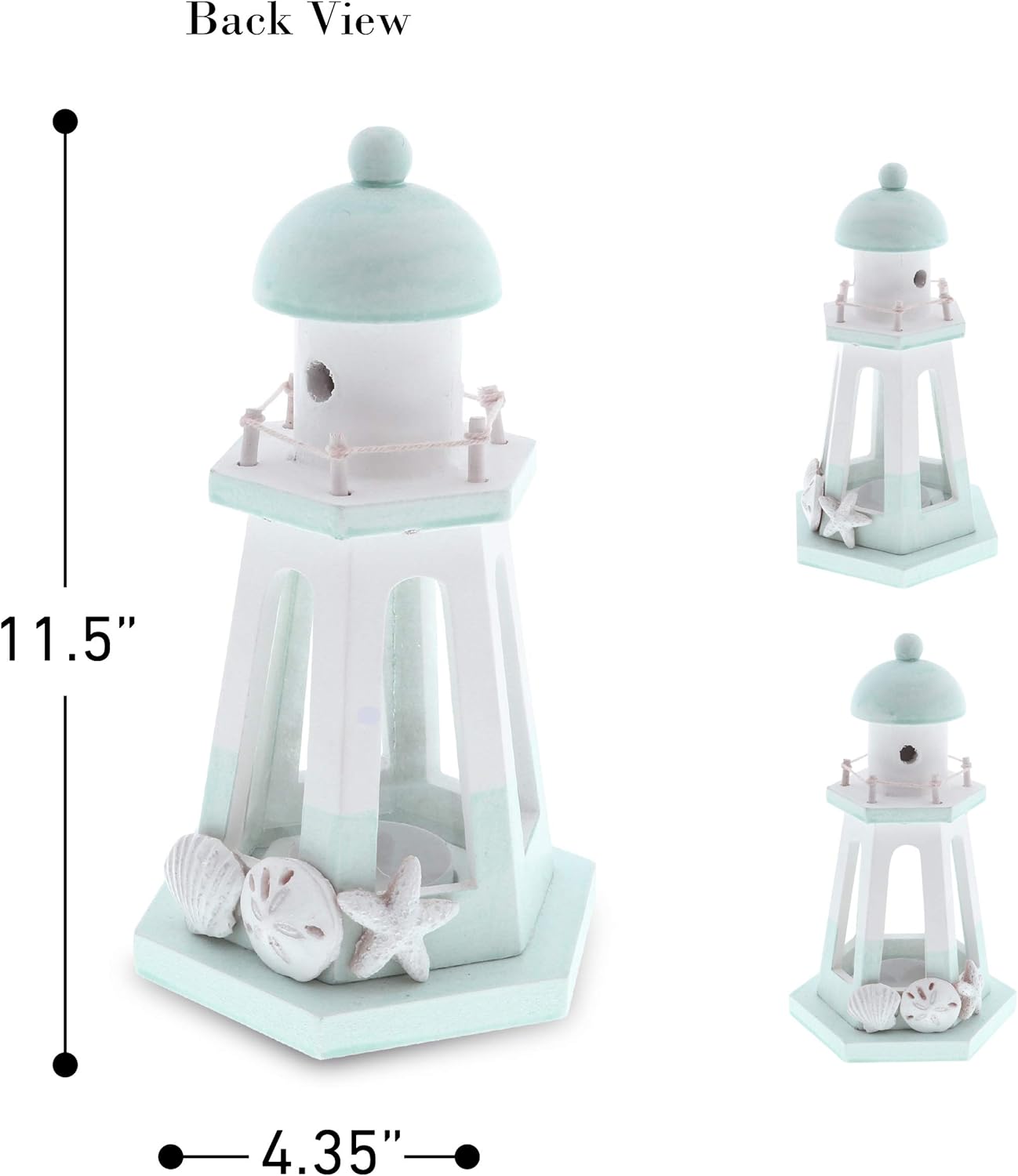 CoTa Global Blue Lagoon Nautical Wooden Lighthouse Tealight Candle Lantern Holder - Coastal Table Centerpiece Beach Home Decor - Rustic Indoor Outdoor Decorative Lantern - Handmade Color May Vary