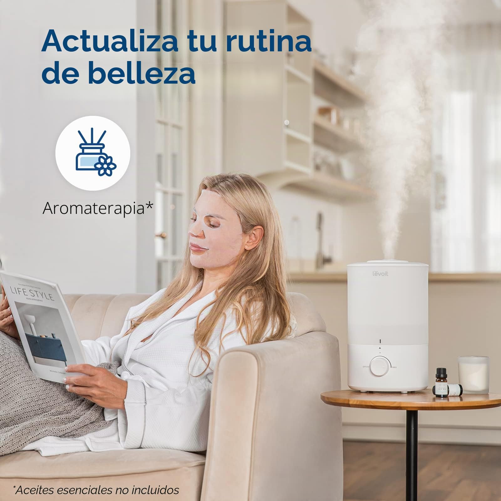 Levoit Humidificador para dormitorio, fácil llenado superior, tanque de 3 litros para habitaciones grandes, luz nocturna suave, niebla fría ultrasónica rápida, difusor de aceite esencial, ideal para