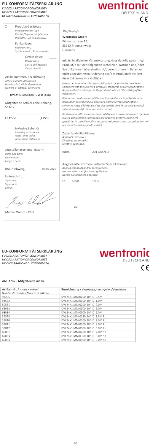 Wentronic DVI-D Cable Dual Link (DVI-D (24+1) Male to DVI-D (24+1) Male) 1.8 m Black