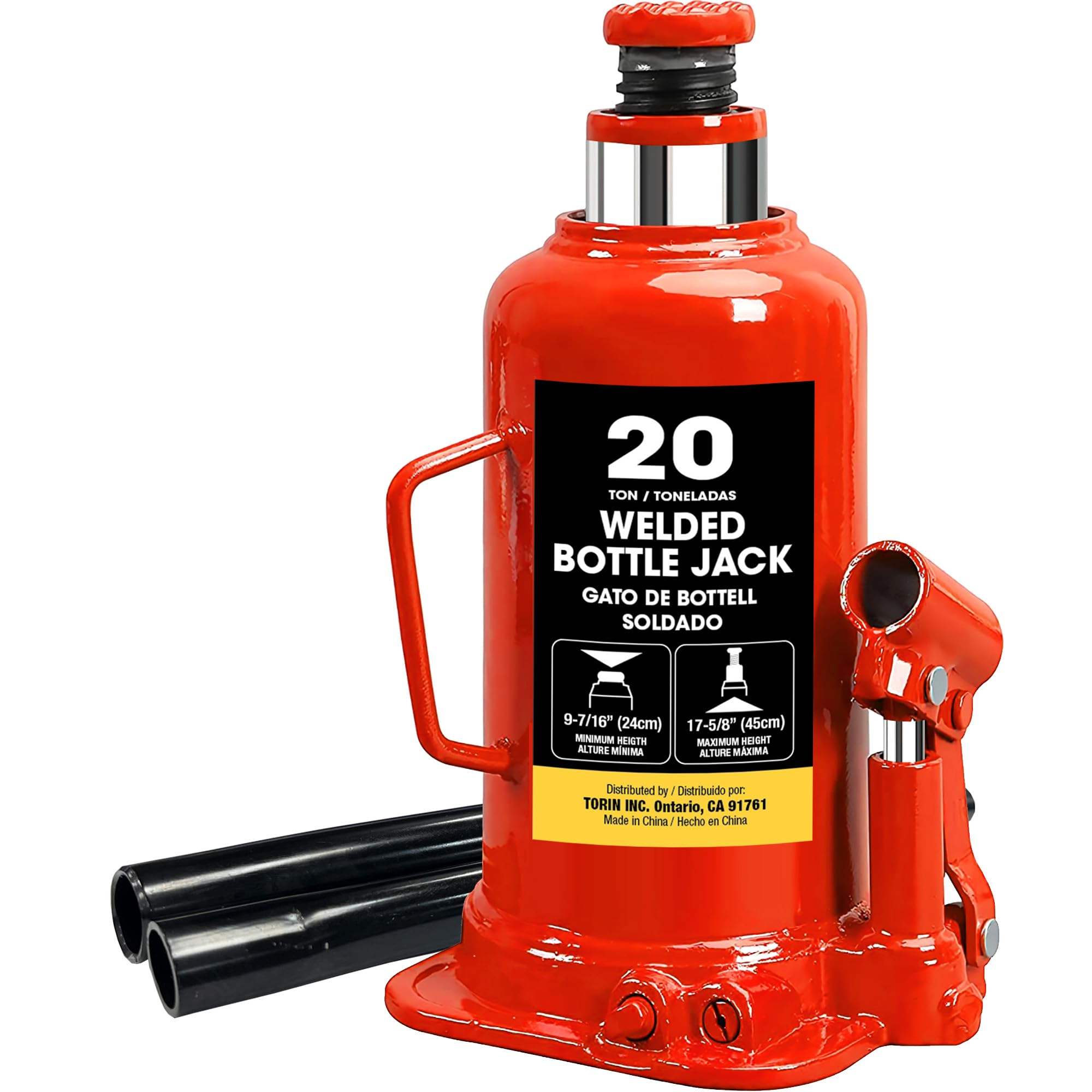 Jack Boss 20 Ton (40,000 LBs) Welded Hydraulic Car Bottle Jack for Auto Repair and House Lift, Red