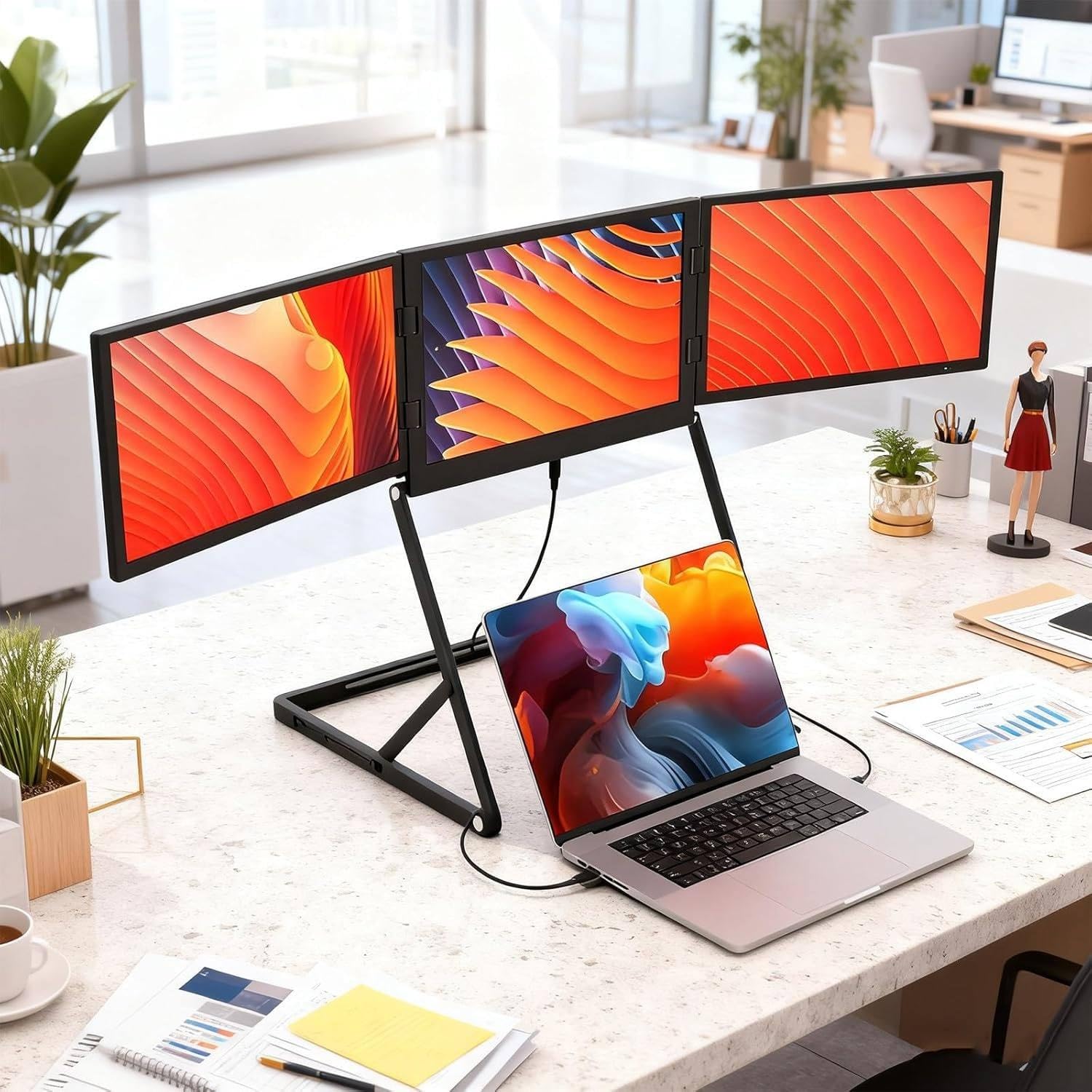 15,6-calowy Potrójny Monitor Do Laptopa, Przenośne Rozszerzenie Ekranu, Regulowane Kąty Widzenia I Obrót O 360°, Pasuje Do Laptopów O Przekątnej 13”–17”, Kompatybilny Windows/Mac/Android