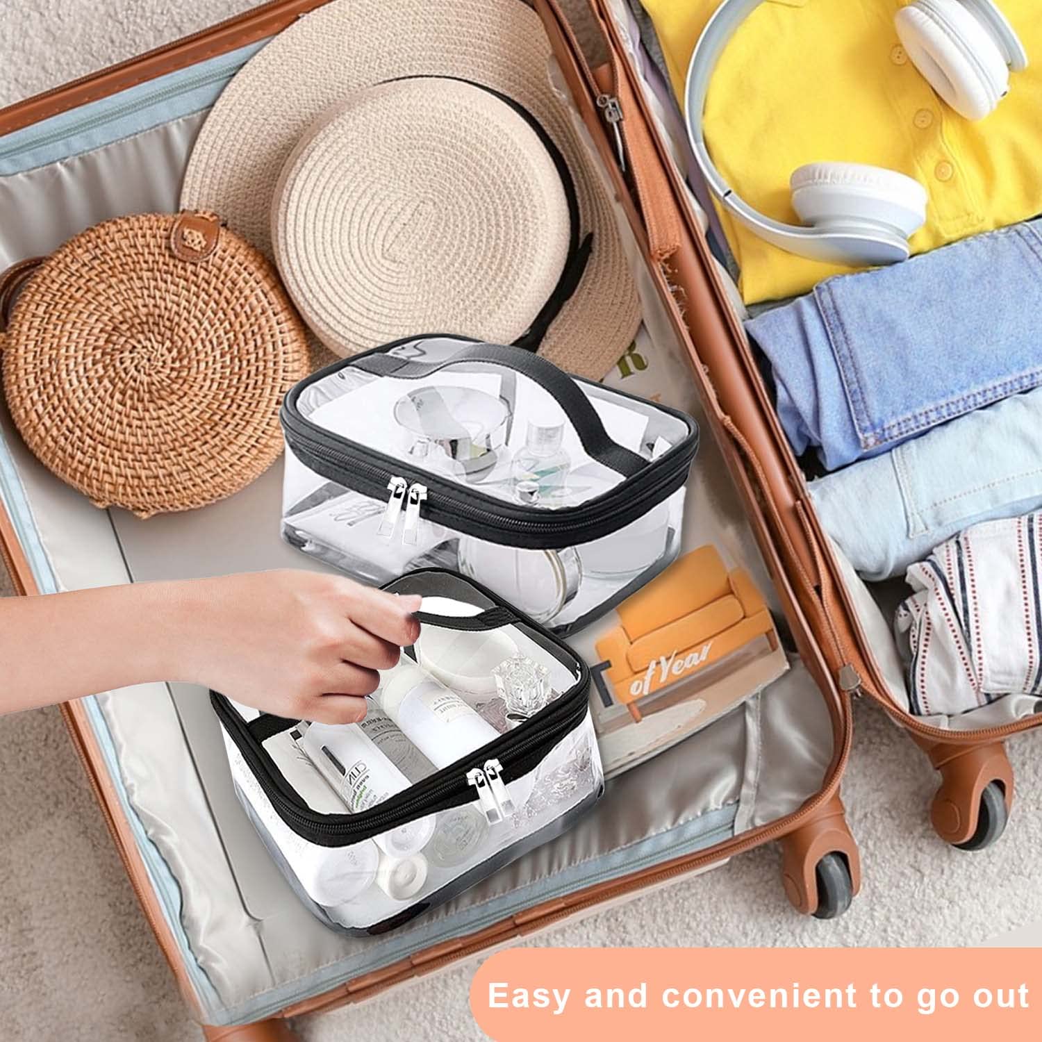 Neceser Transparente Impermeable de PVC, 2 Piezas, Bolsa de Liquidos Grande para Viaje en Avion, Adecuada para Cosméticos y Artículos de Tocador