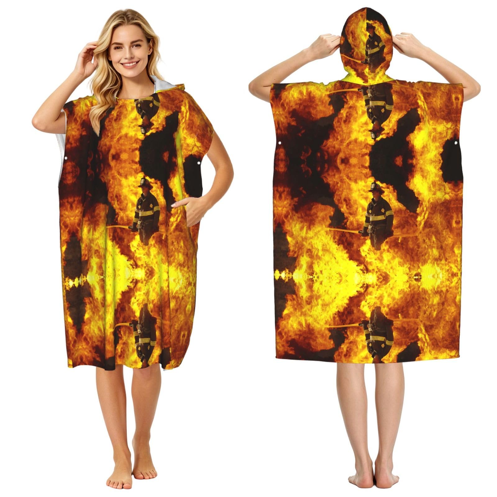Poncho plage microfibre à flammes pour se changer facilement après le surf cet été